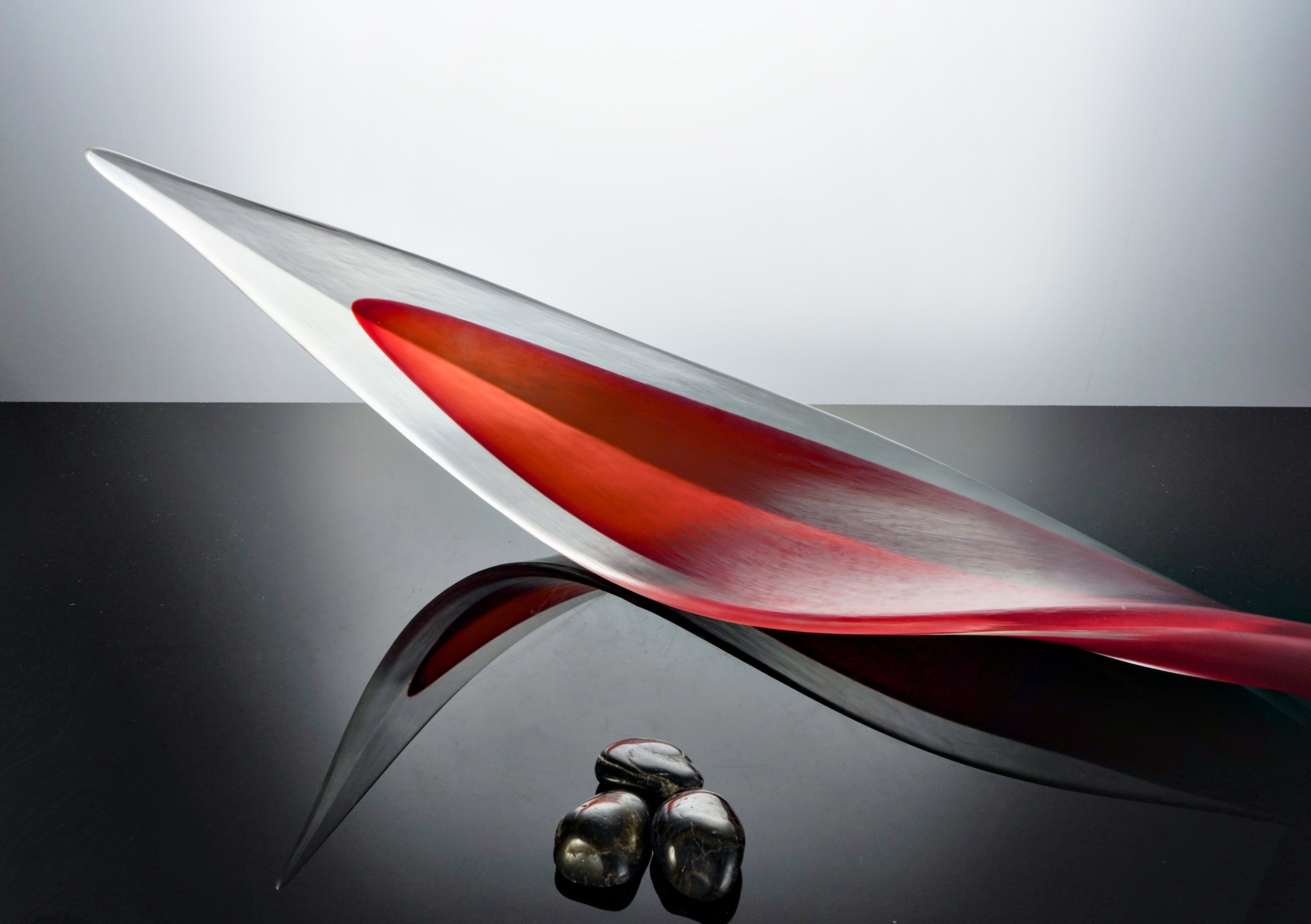 Edols & Elliott Reclining Leaf Sculpture, handcrafted with delicate handmade glass. A luxurious, exclusive piece that adds sophistication and charm to your home decor.