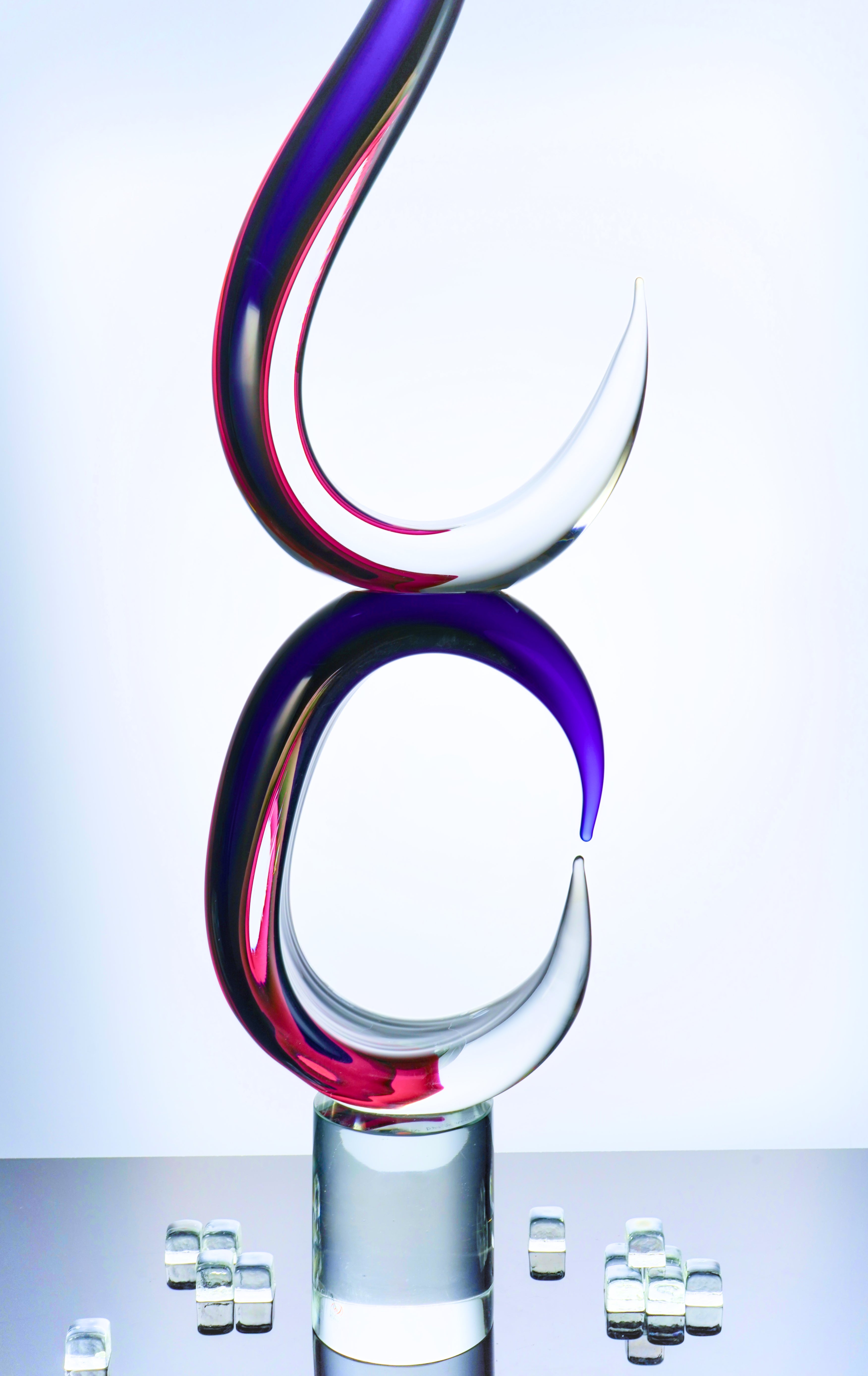 Formia Murano Abstract Glass Sculpture, handmade in Italy with multi-color design. A luxurious, sophisticated piece that adds exclusivity and artistry to any home decor.
