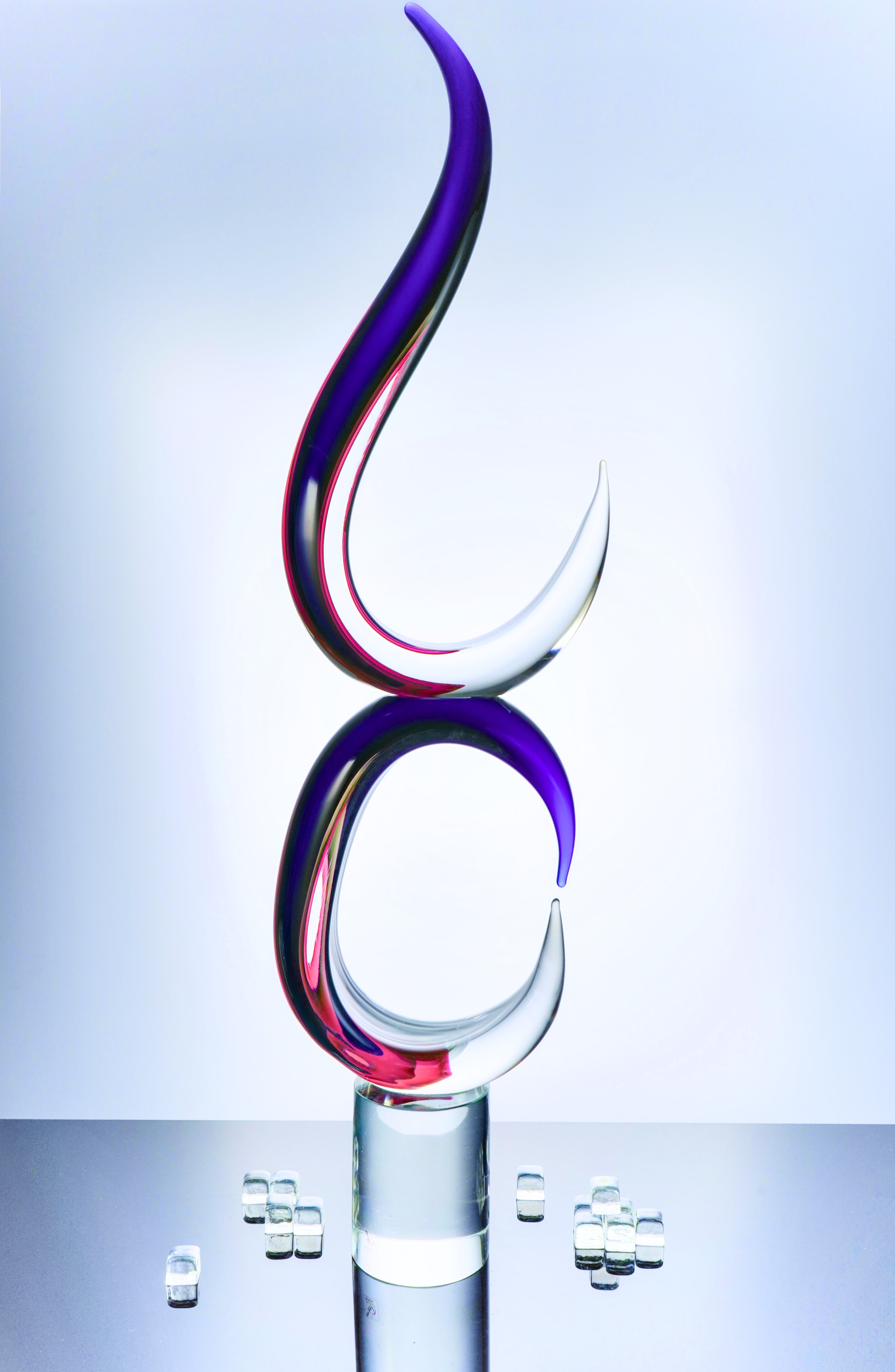 Formia Murano Abstract Glass Sculpture, handmade in Italy with multi-color design. A luxurious, sophisticated piece that adds exclusivity and artistry to any home decor.