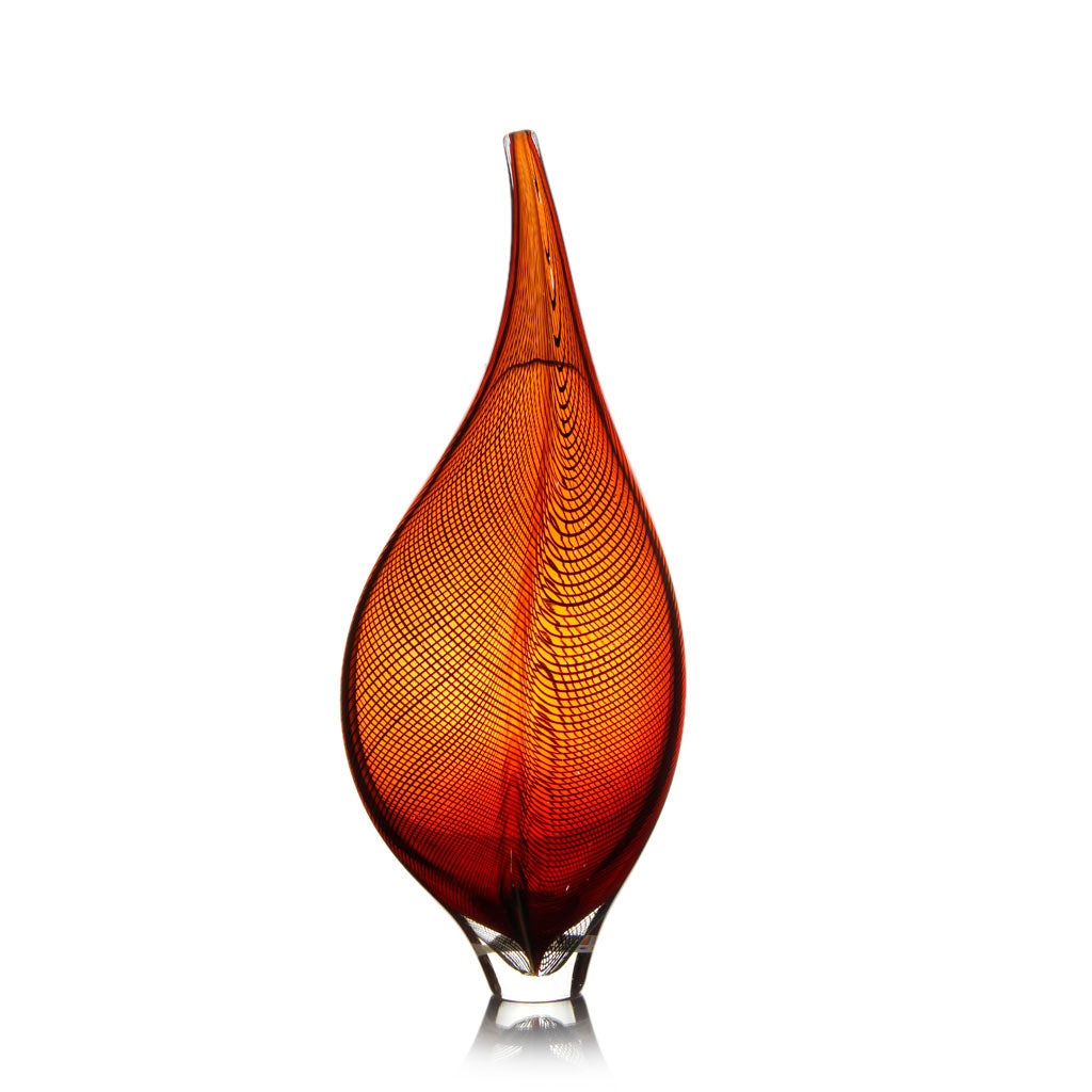 Edols & Elliott Leaf Glass Sculpture, handmade with high-quality red glass. A unique, luxurious masterpiece that elevates any art collection or home decor.
