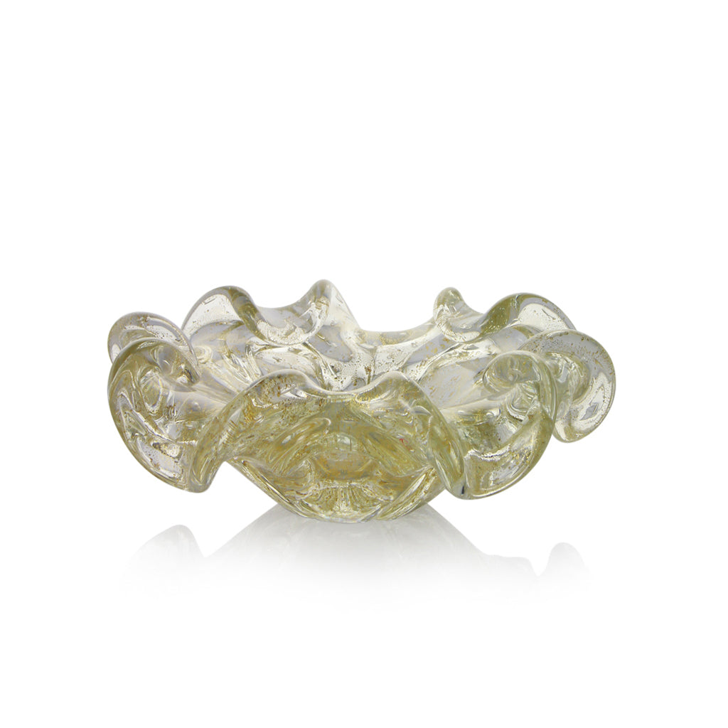 Formia Murano Aura Ashtray, handmade in Italy with Murano glass. Intricate Crystal Gold finish and unique craftsmanship make this a luxurious and one-of-a-kind addition to your home decor.