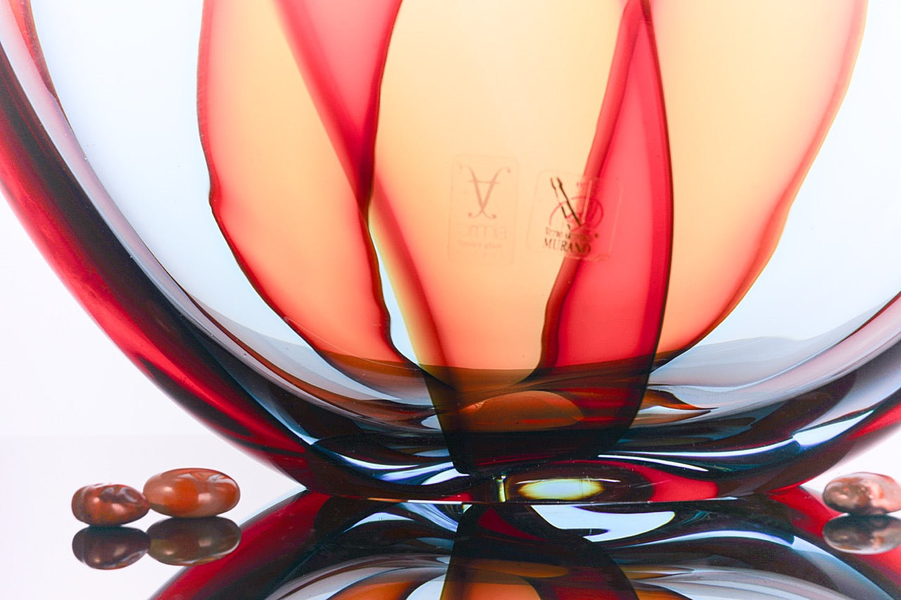 Formia Murano - Vaso FESTA ovale con canne - Rosso acqua