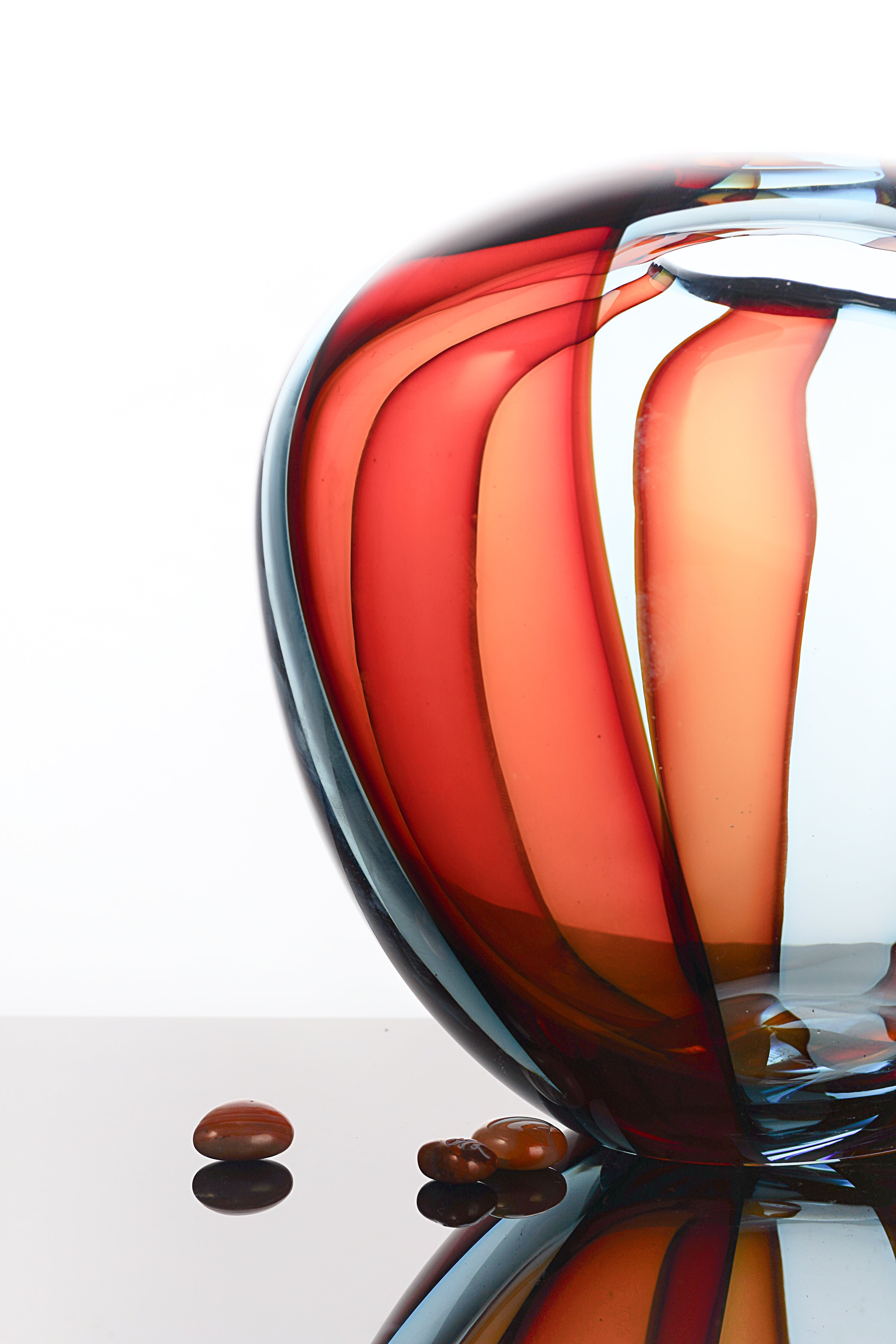 Formia Murano - Vaso FESTA ovale con canne - Rosso acqua