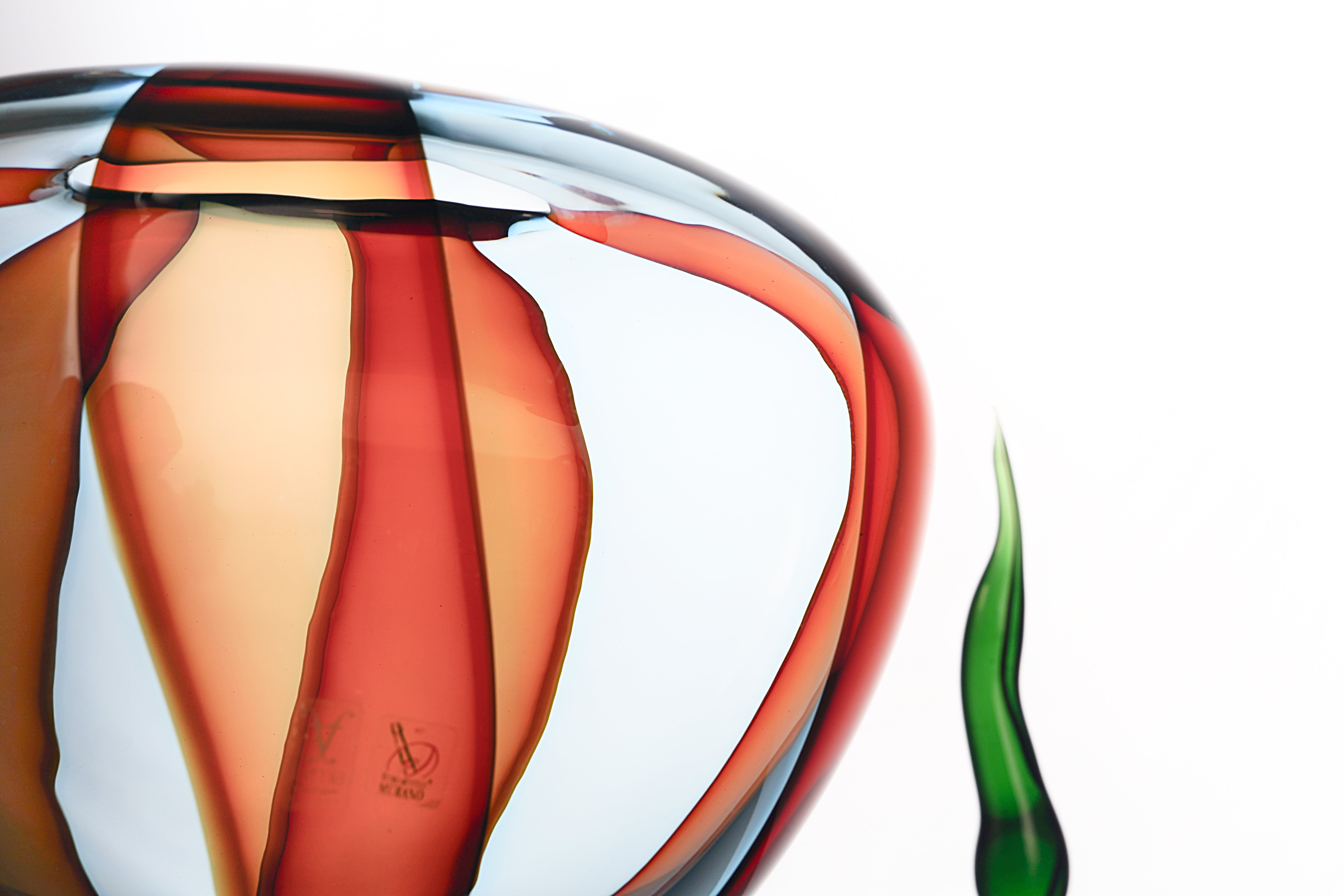 Formia Murano - Vaso FESTA ovale con canne - Rosso acqua