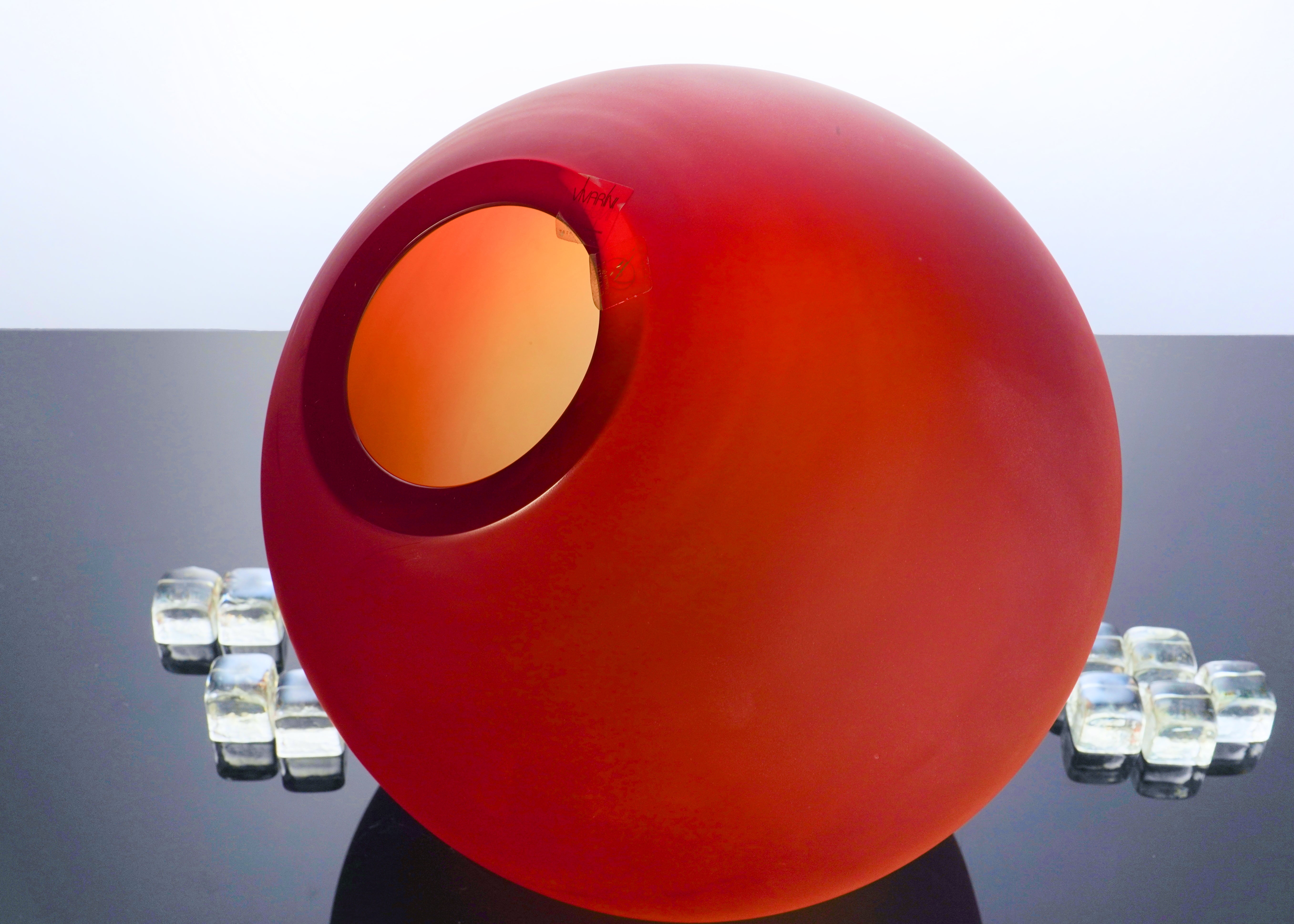 Vivarini Murano Marte Glass Vase, handmade in Italy with premium Murano glass, featuring a deep amber red hue that adds warmth and sophistication to any room.