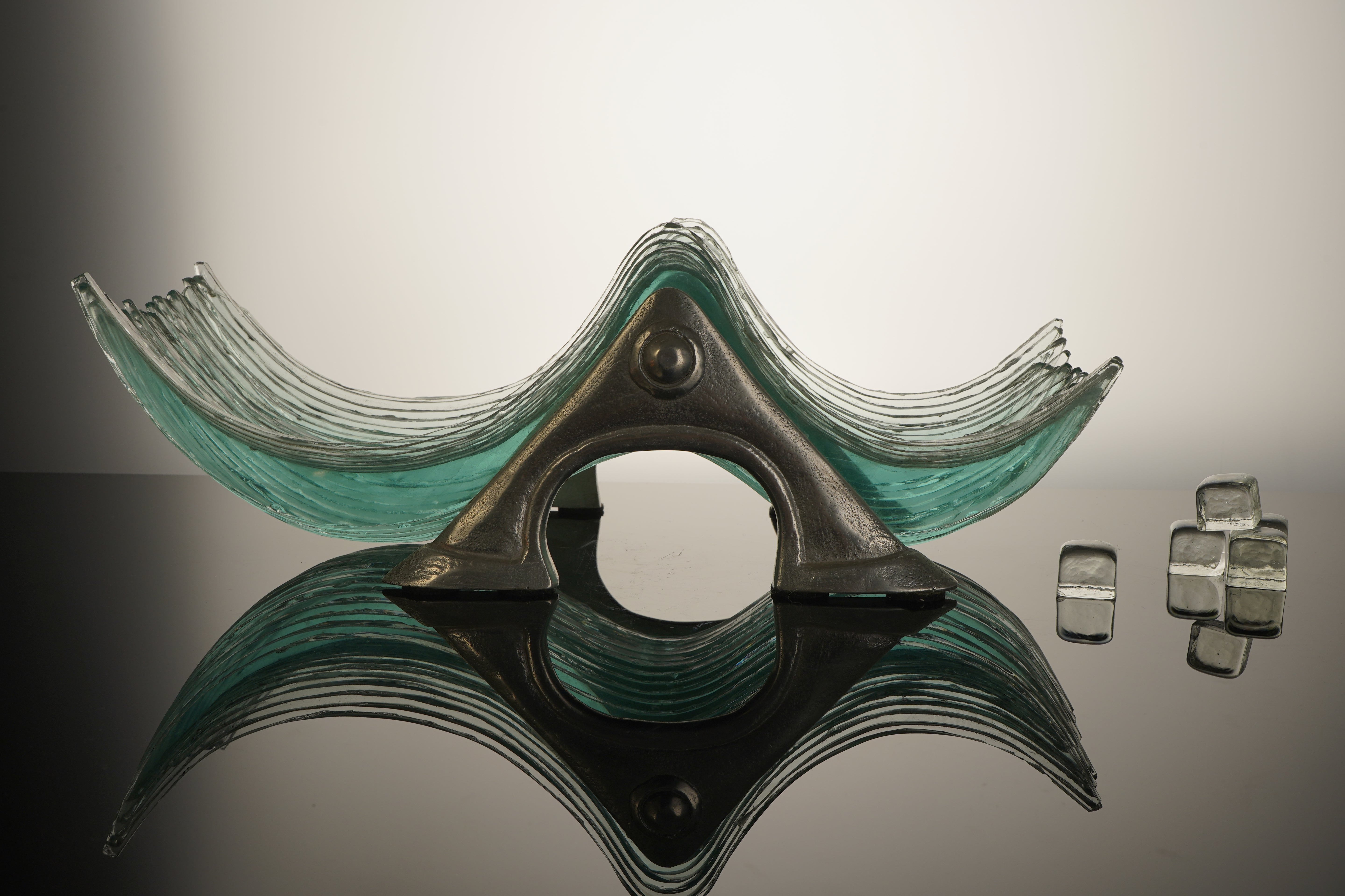 Glassious - Scultura in vetro Wave - Argento blu