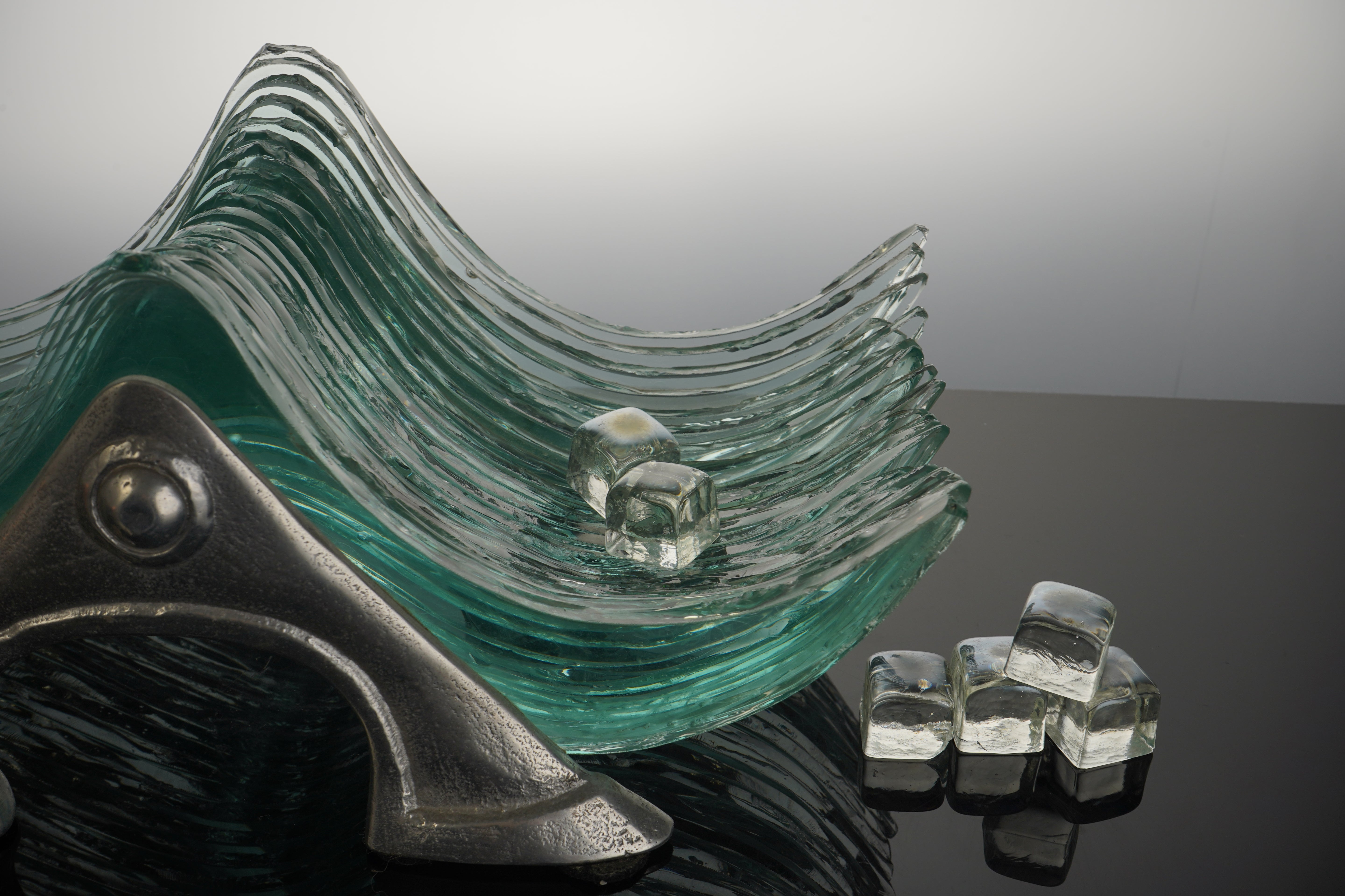 Glassious - Scultura in vetro Wave - Argento blu