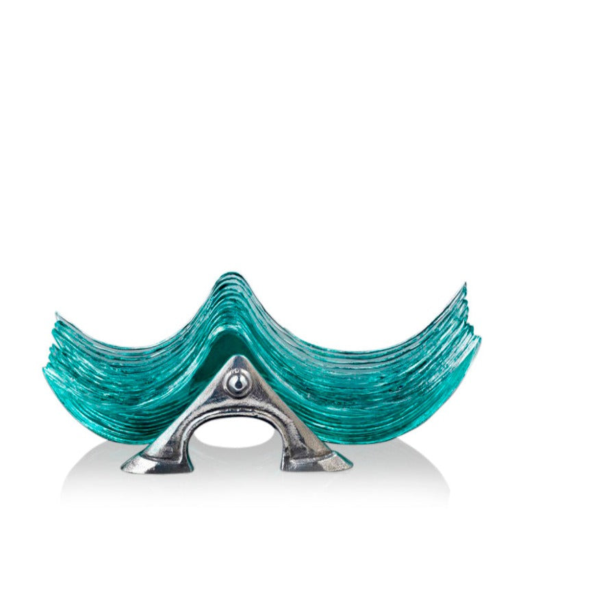 Glassious - Wave Glass Sculpture - Blue Silver