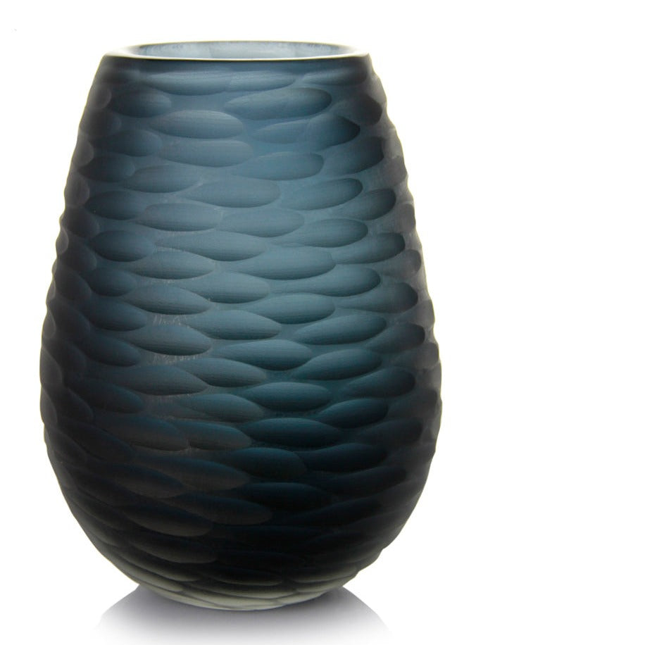 Armani Casa Alcazar Large Vase, handmade in Italy with striking blue-grey craftsmanship. A luxurious and sophisticated piece that elevates any home decor.