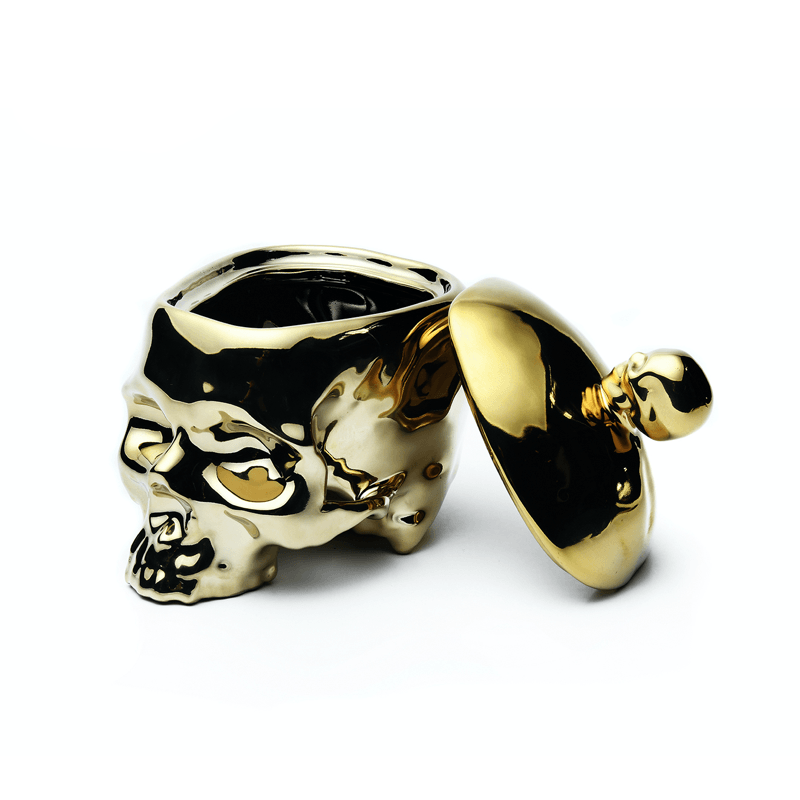 Huang YuLong - SKULL Ceramic Sculpture - Multipurpose Jar with Lid - Gold - 13cm