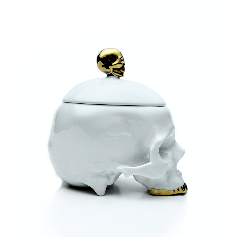 Huang YuLong - SKULL Ceramic Sculpture - Multipurpose Jar with Lid - White - 13cm
