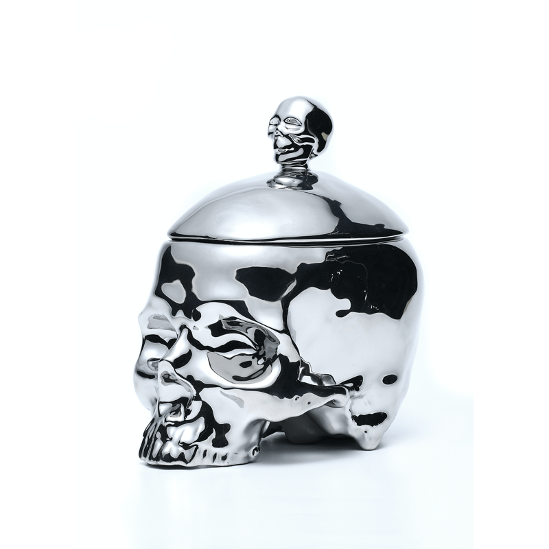 Huang YuLong - SKULL Ceramic Sculpture - Multipurpose Jar with Lid - Silver - 13cm
