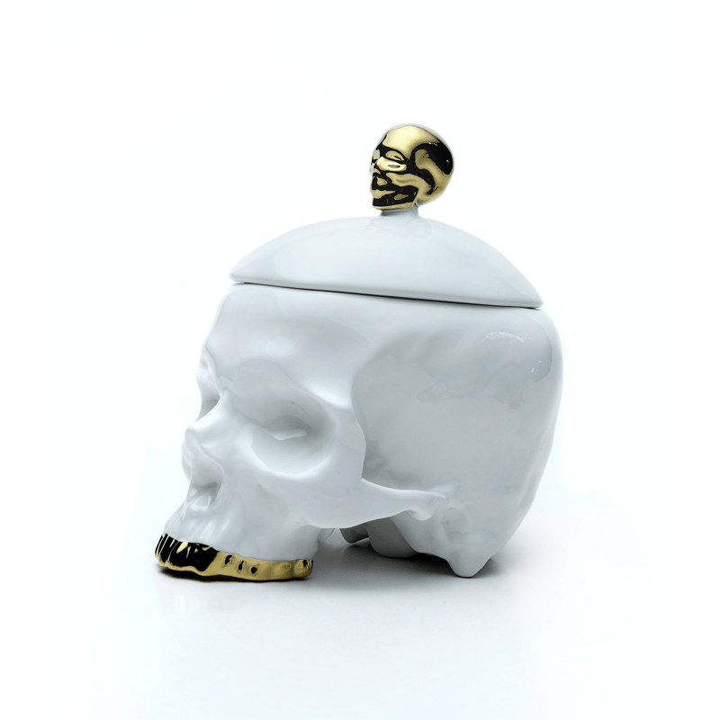 Huang YuLong - SKULL Ceramic Sculpture - Multipurpose Jar with Lid - White - 13cm