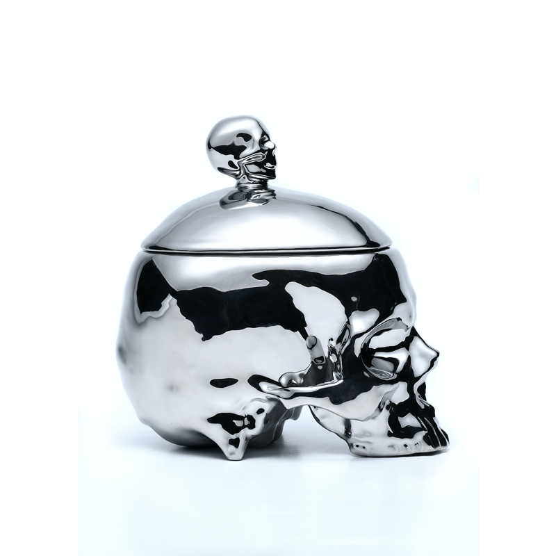Huang YuLong - SKULL Ceramic Sculpture - Multipurpose Jar with Lid - Silver - 13cm