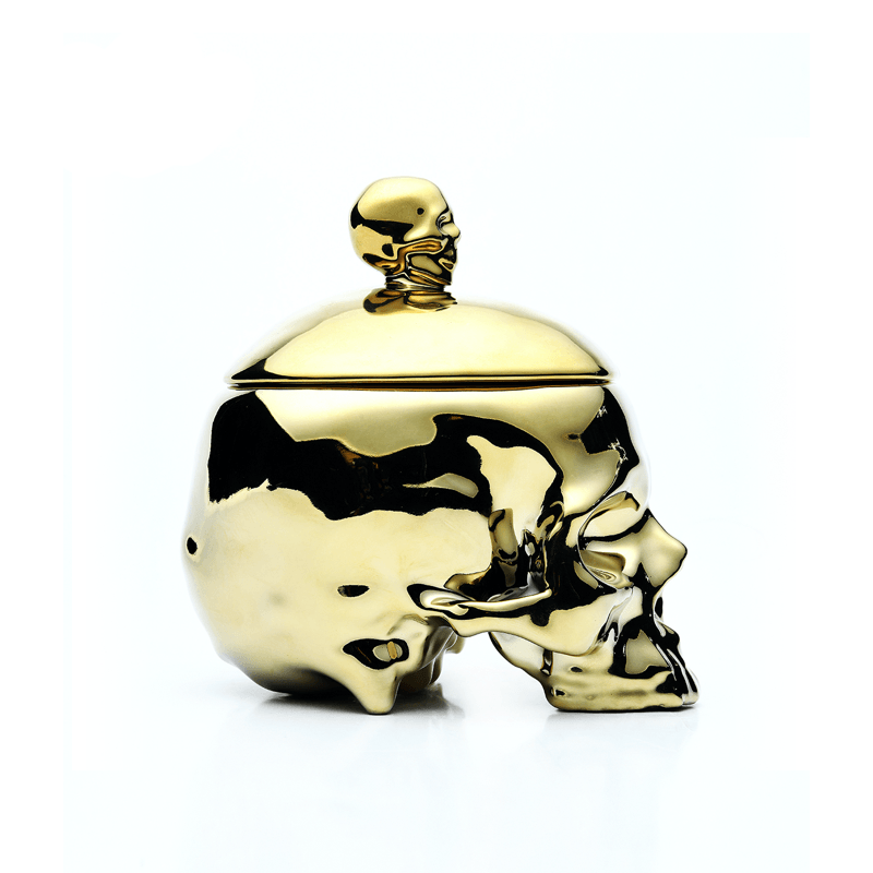 Huang YuLong - SKULL Ceramic Sculpture - Multipurpose Jar with Lid - Gold - 13cm