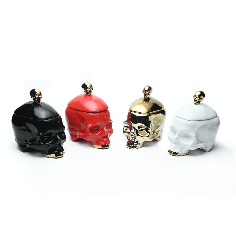 Huang YuLong - SKULL Ceramic Sculpture - Multipurpose Jar with Lid - White - 13cm