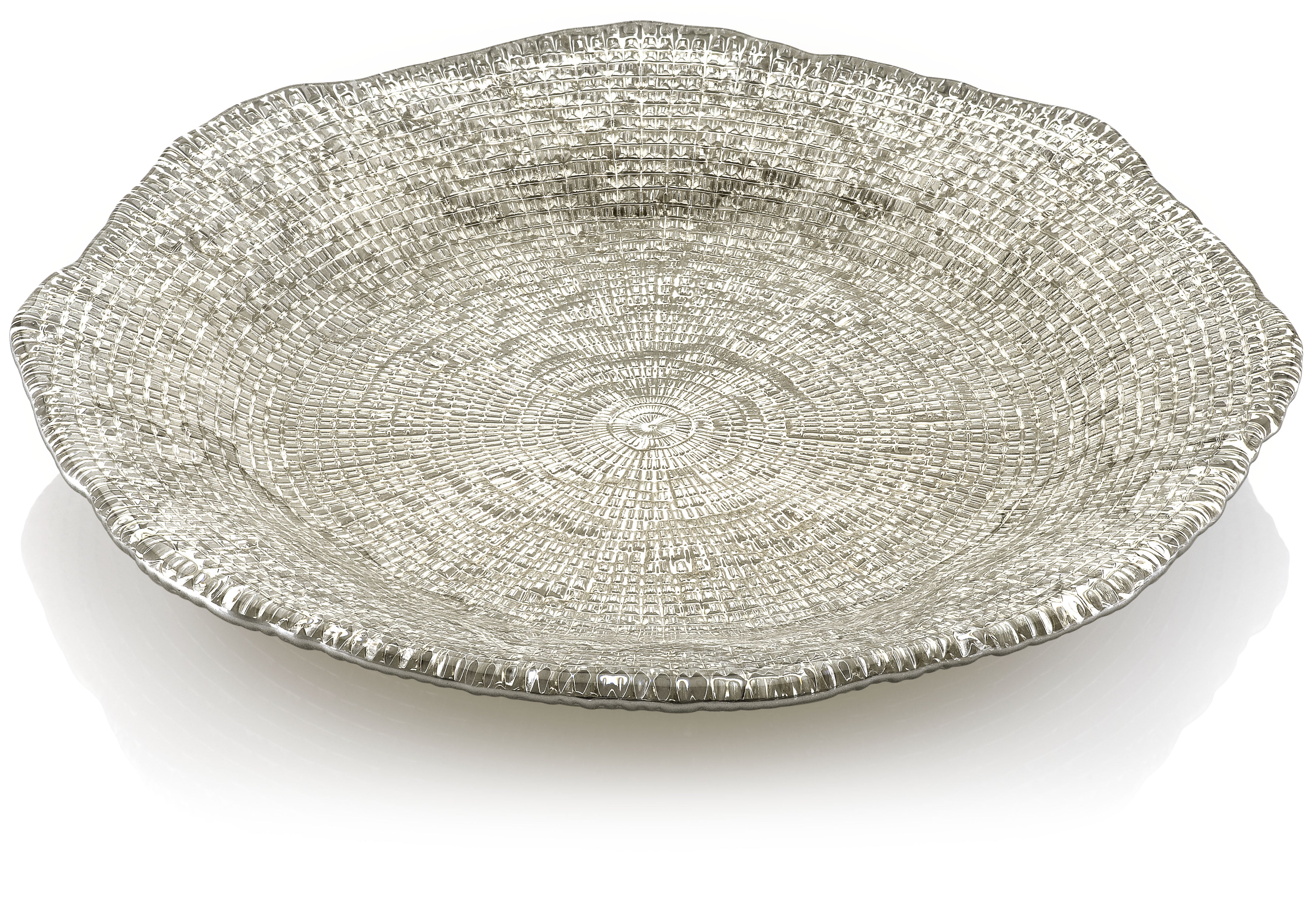 Handmade 18cm beige and chrome decorative plate with sparkling diamond accents, crafted in Italy for an elegant and luxurious table setting