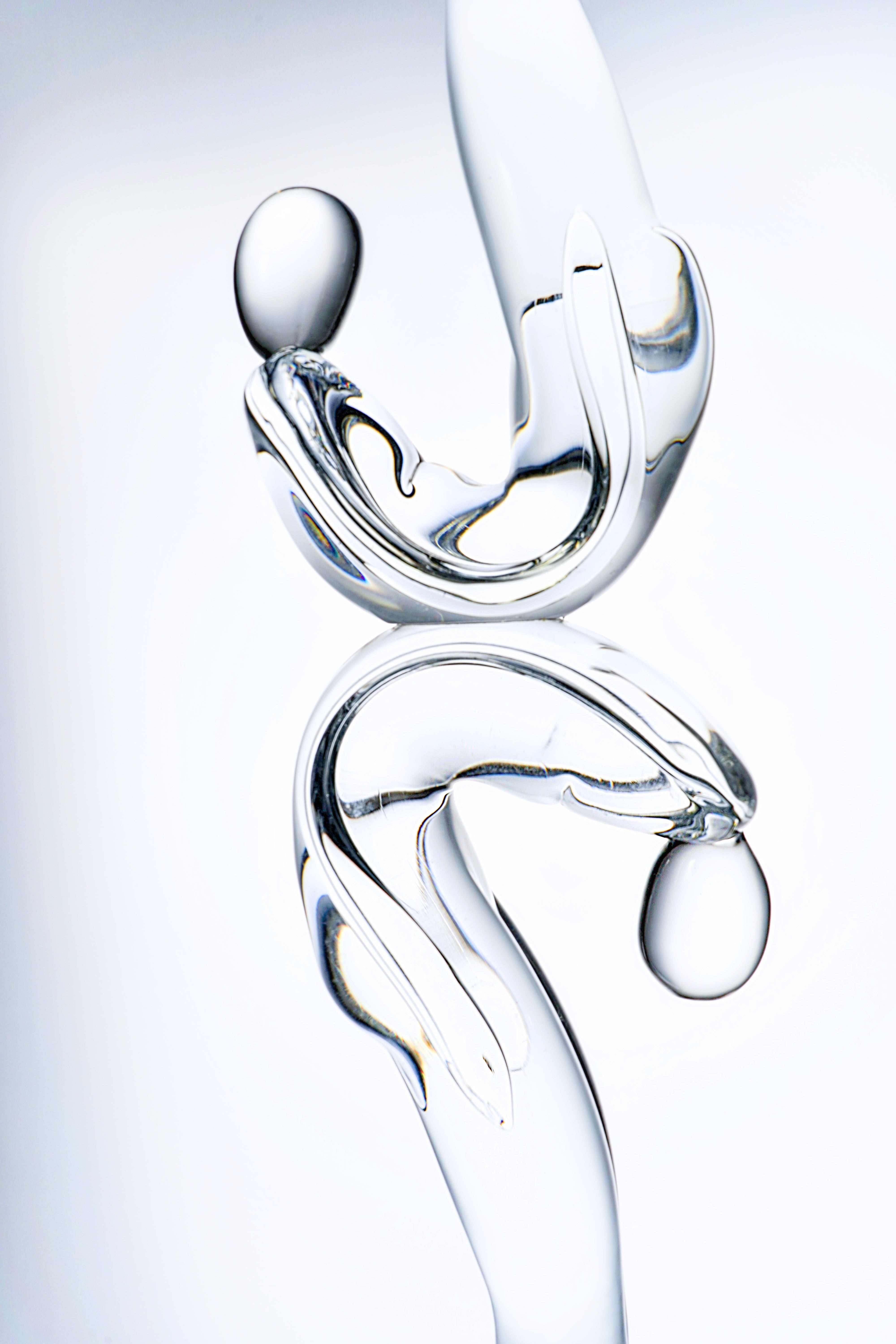 Formia Murano- Abstract Glass Sculpture - Clear with Black Base