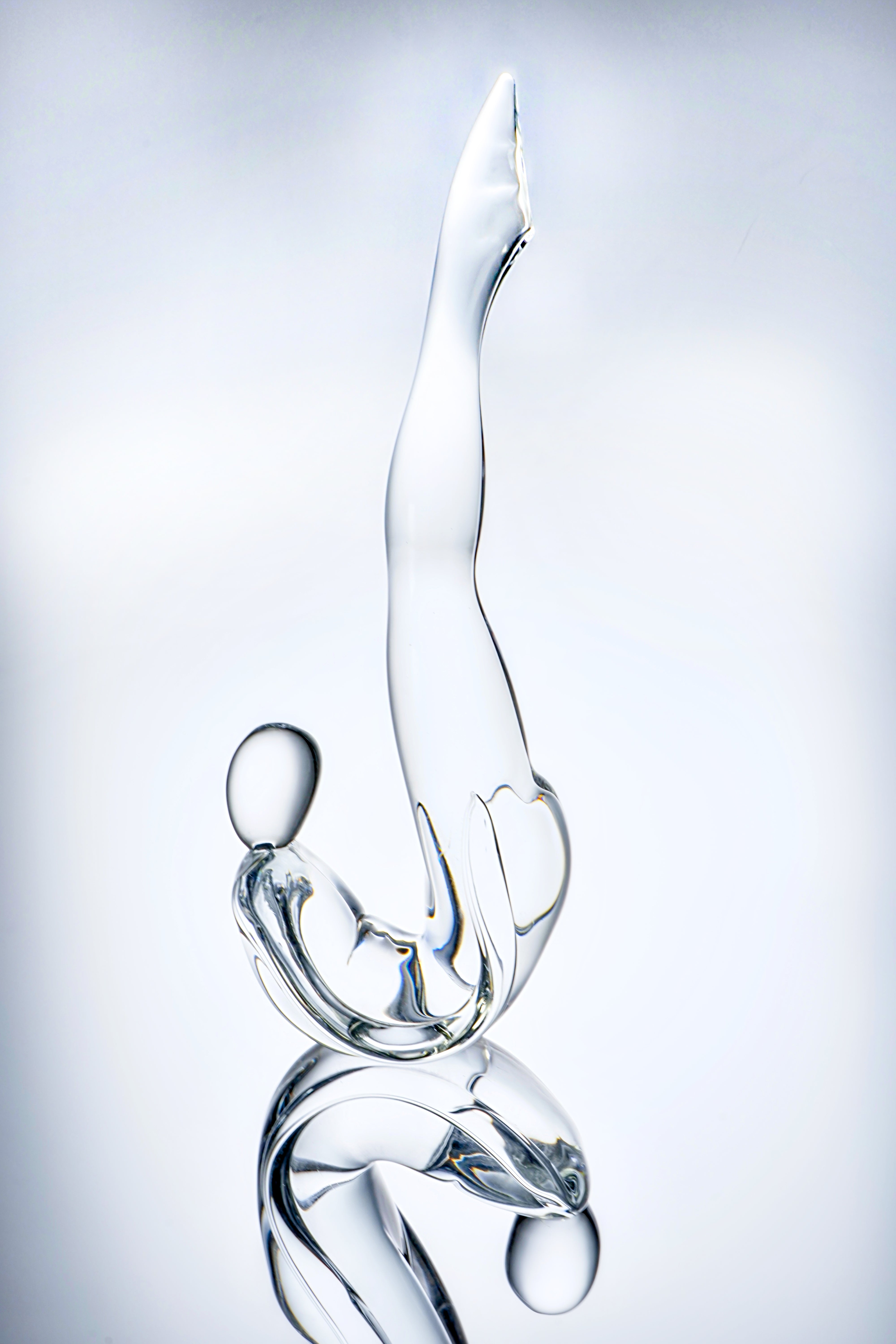 Formia Murano- Abstract Glass Sculpture - Clear with Black Base