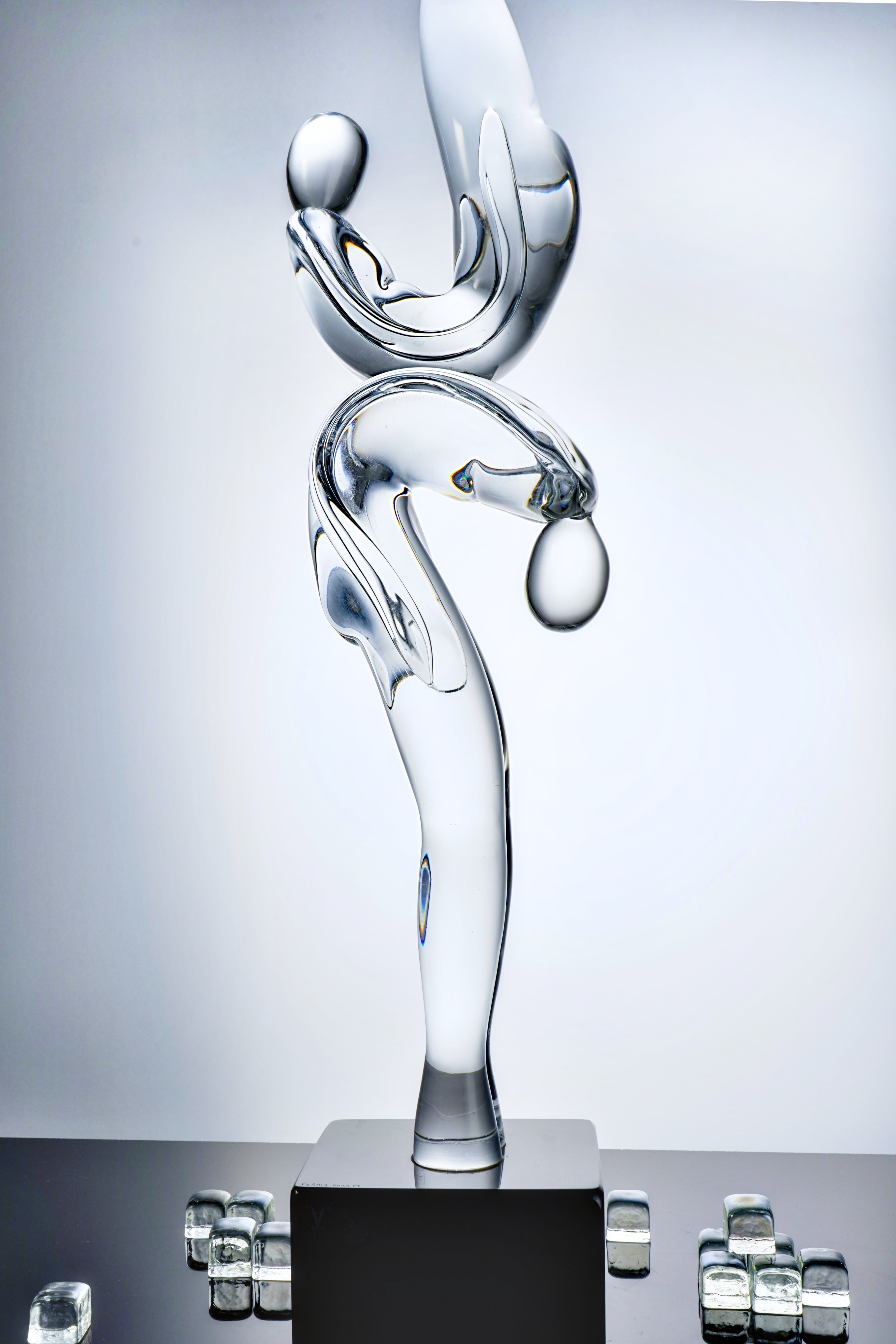 Formia Murano- Abstract Glass Sculpture - Clear with Black Base