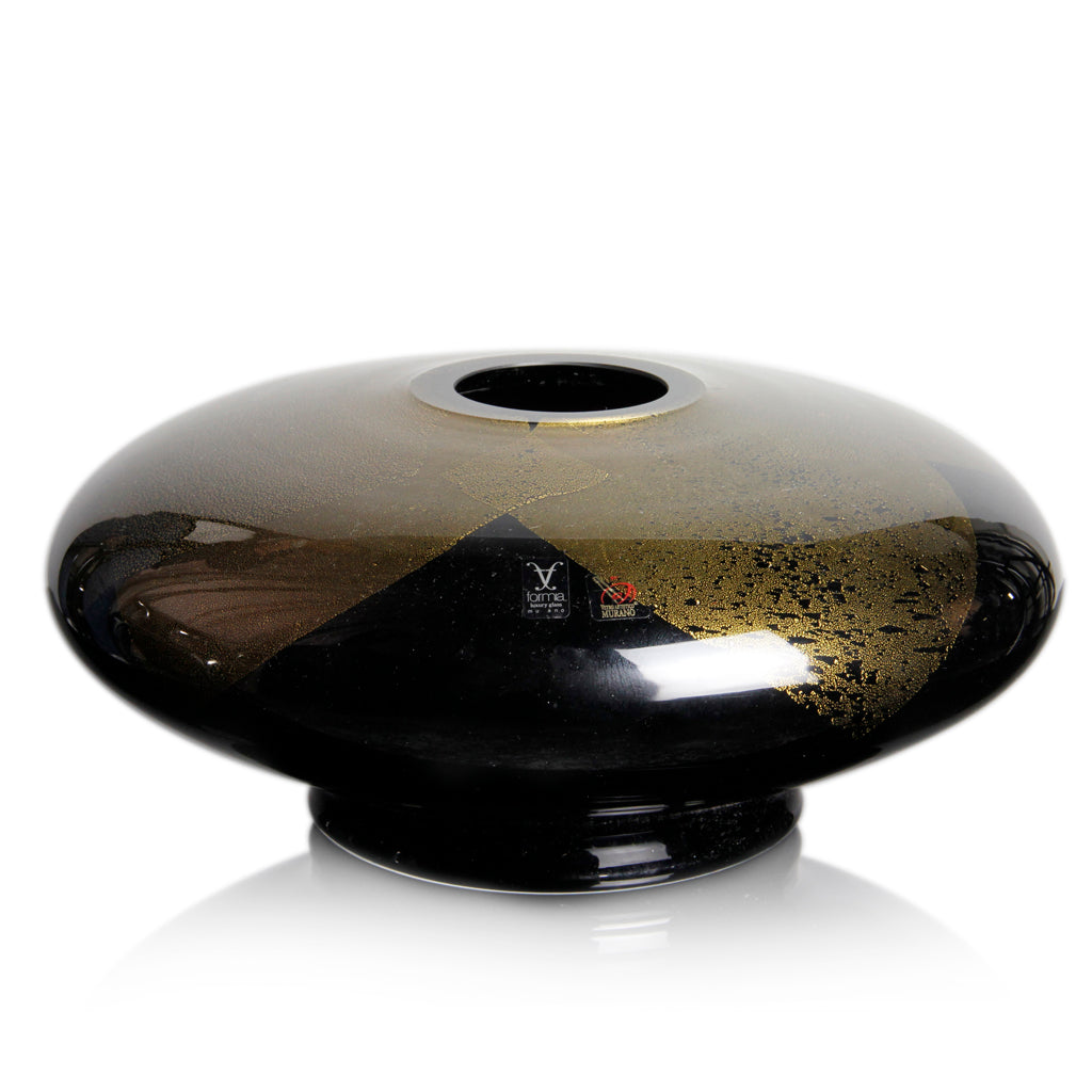 Vivarini Murano  - Round Glass Vase - Black Gold