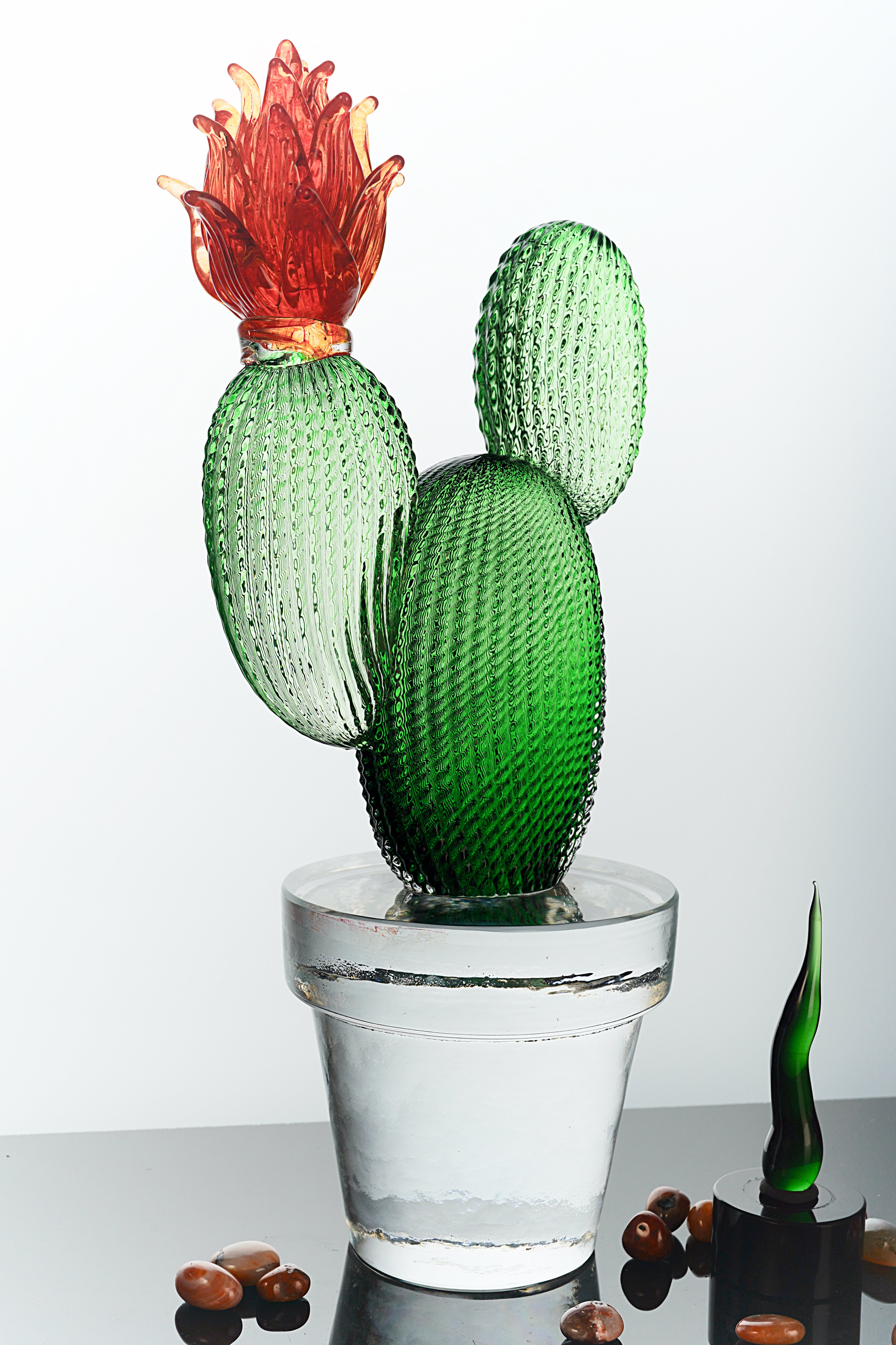 Formia Murano - Glass Cactus Sculpture with Red Flower- LIMITED EDITION 1/300