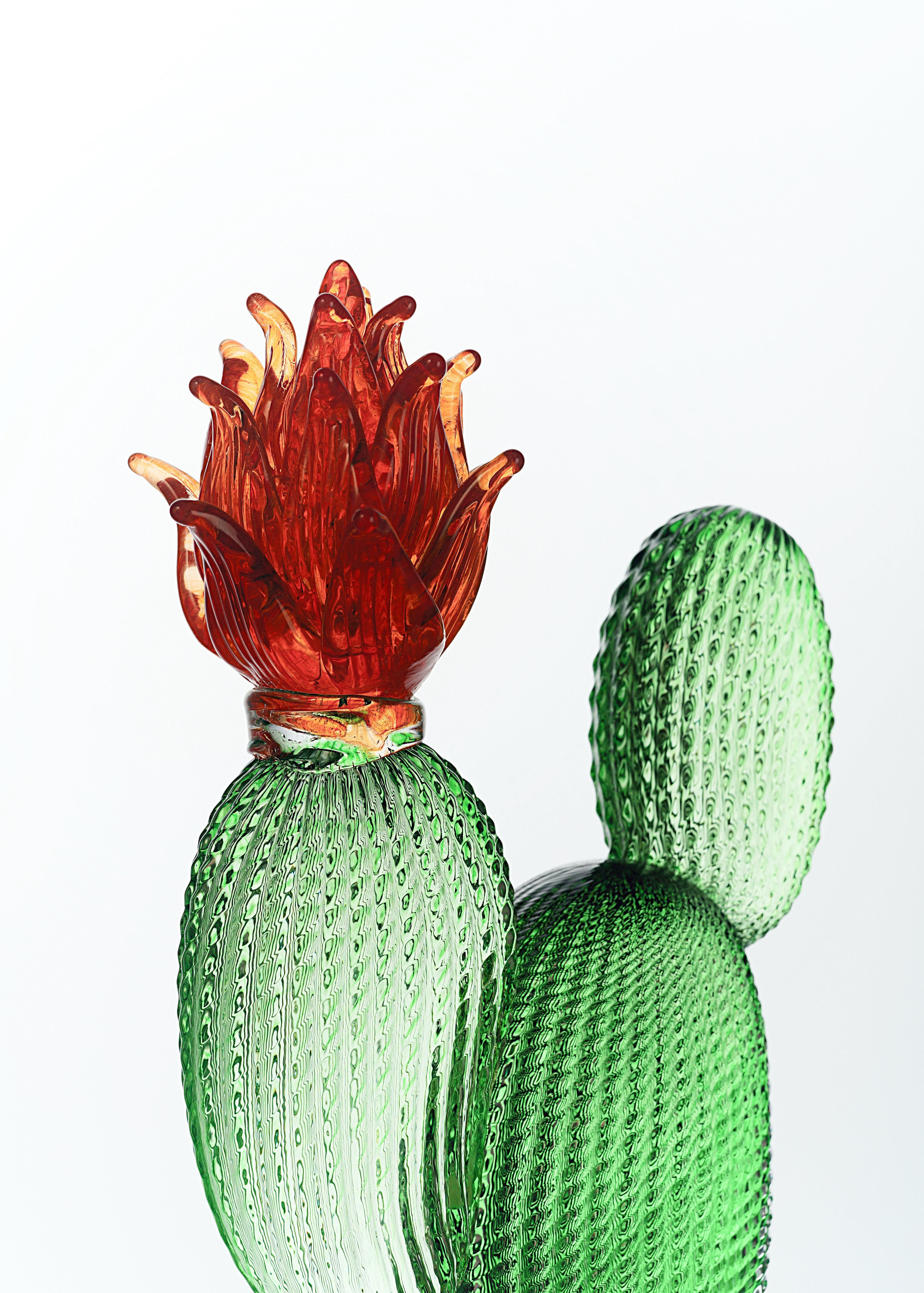 Formia Murano - Glass Cactus Sculpture with Red Flower- LIMITED EDITION 1/300