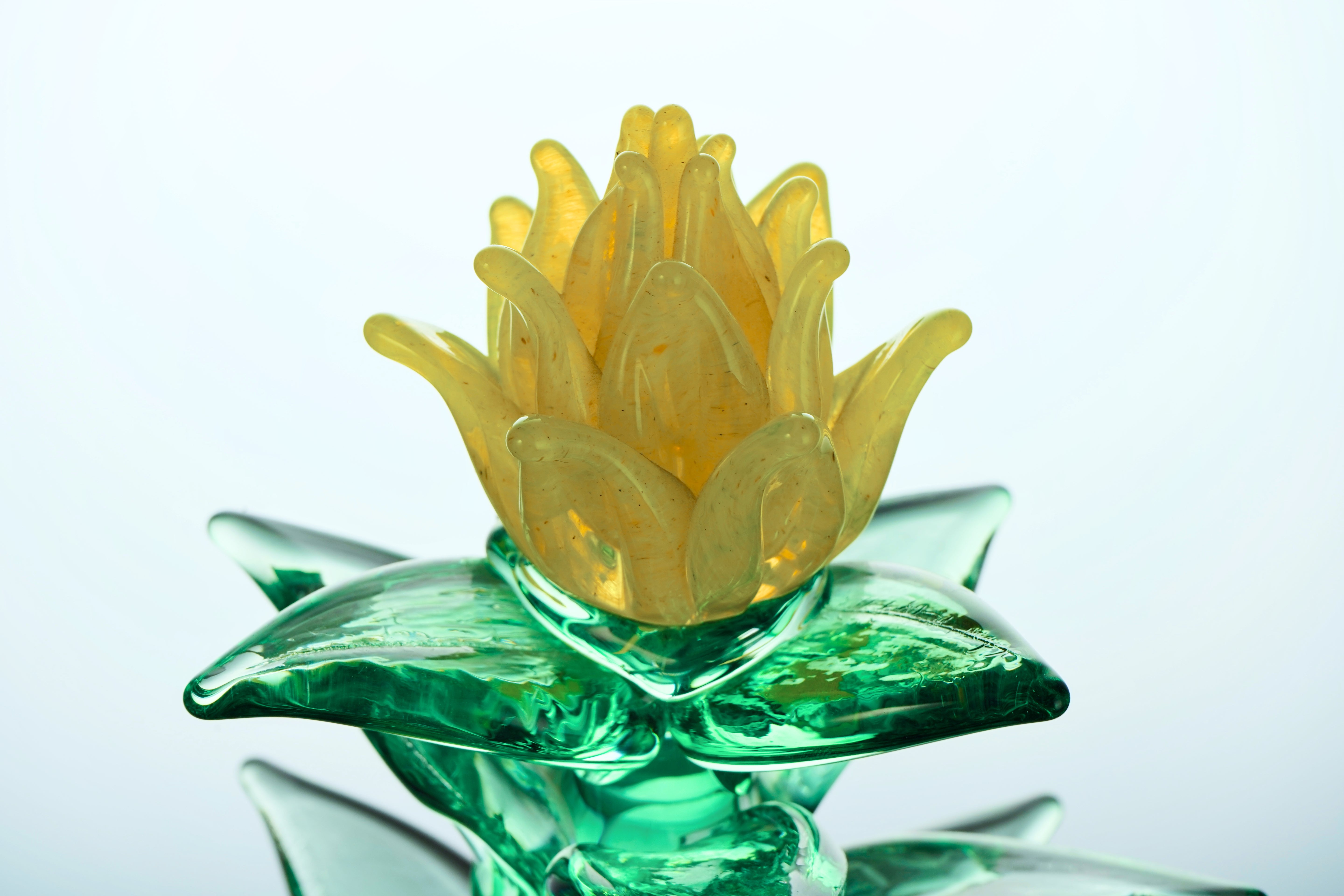 Formia Murano - Glass Plant Sculpture - Green with Yellow Flower - LIMITED EDITION 1/30