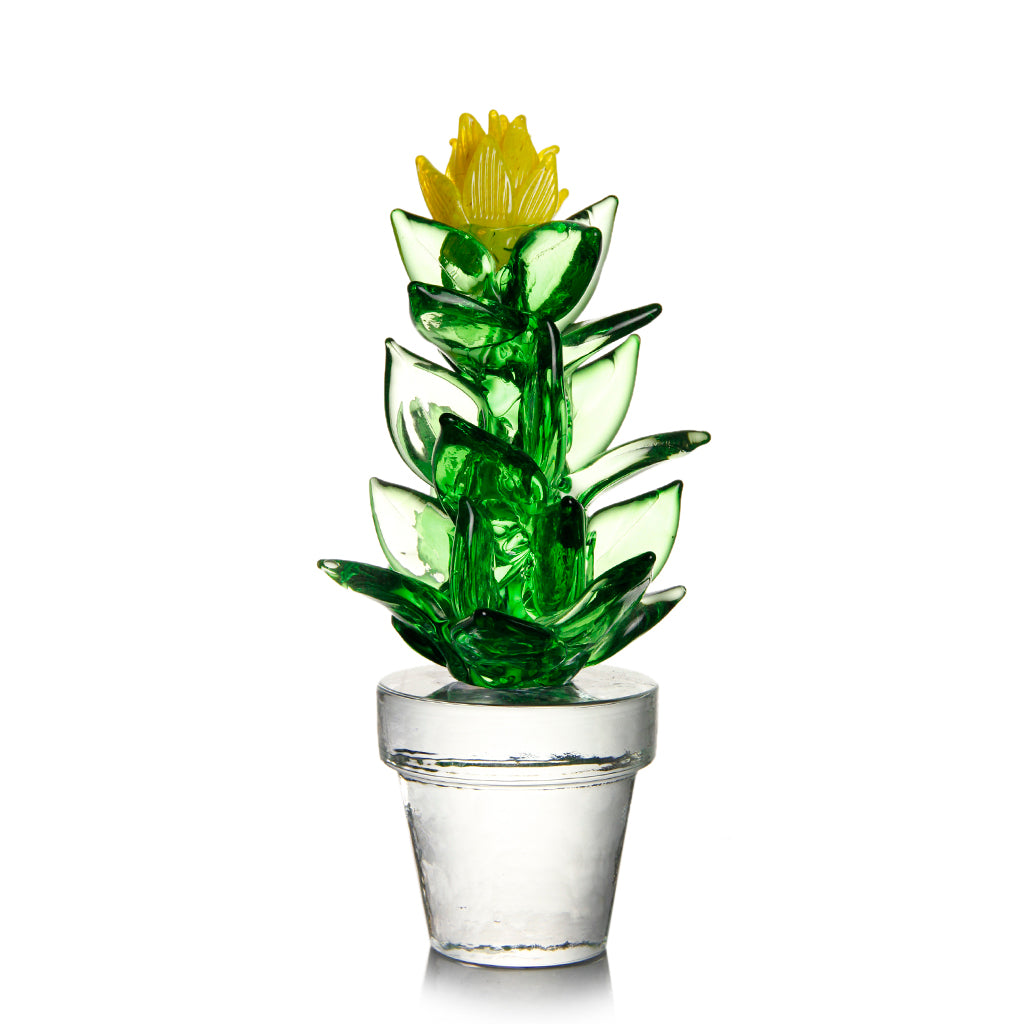 Formia Murano - Glass Plant Sculpture - Green with Yellow Flower - LIMITED EDITION 1/30