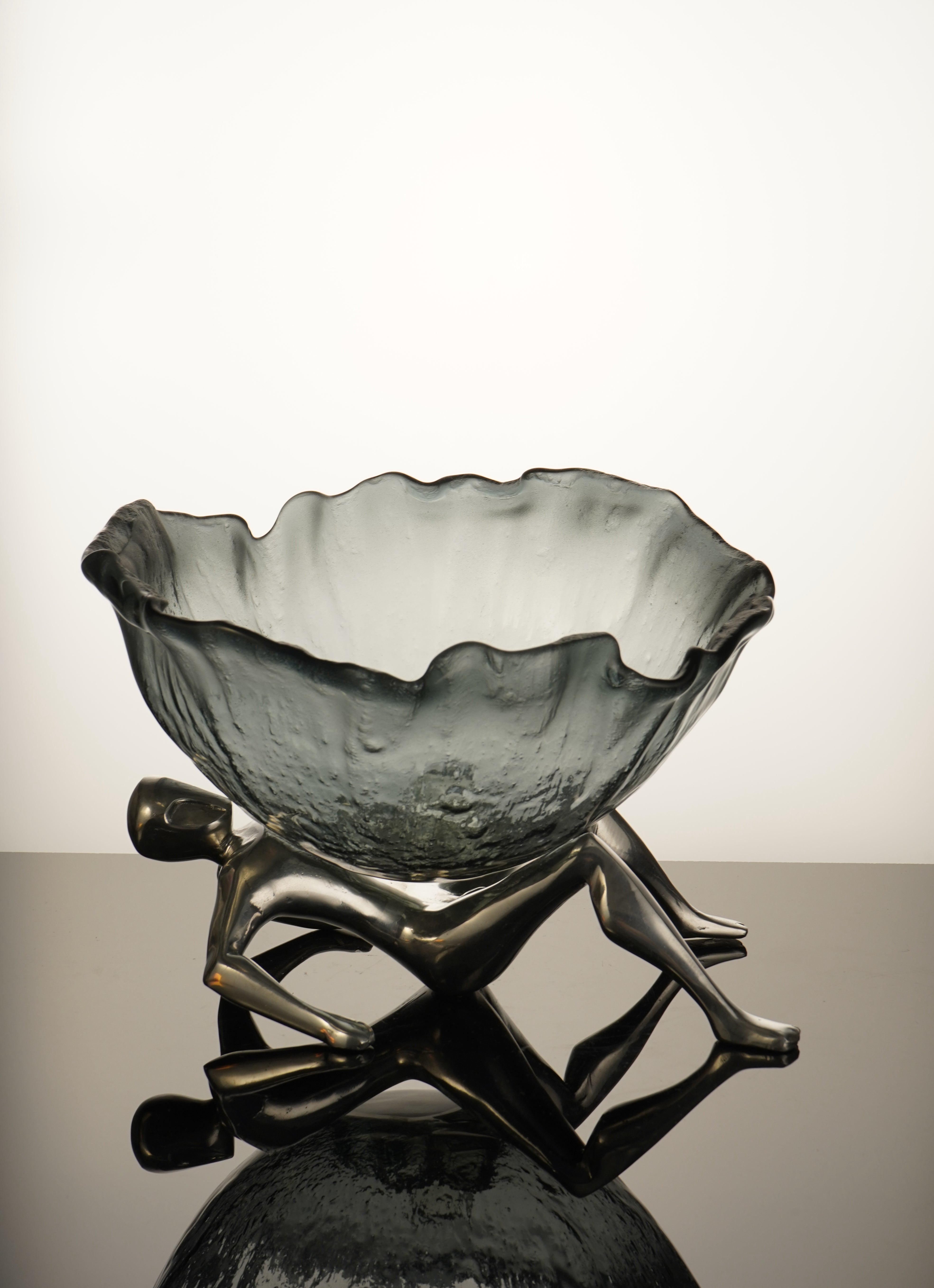 Glassious - Kinisis Glass Bowl Sculpture - Blue Silver