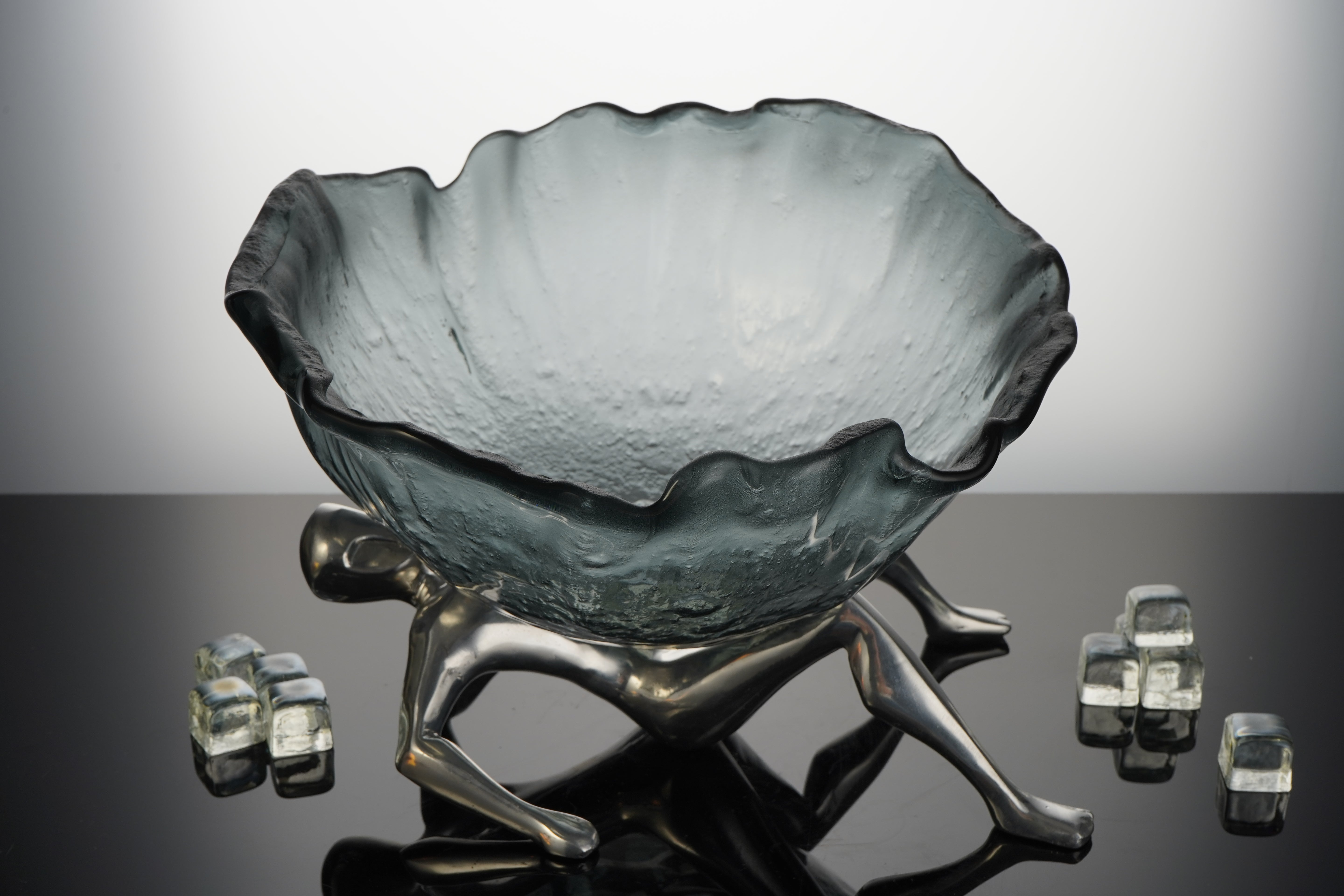 Glassious - Kinisis Glass Bowl Sculpture - Blue Silver