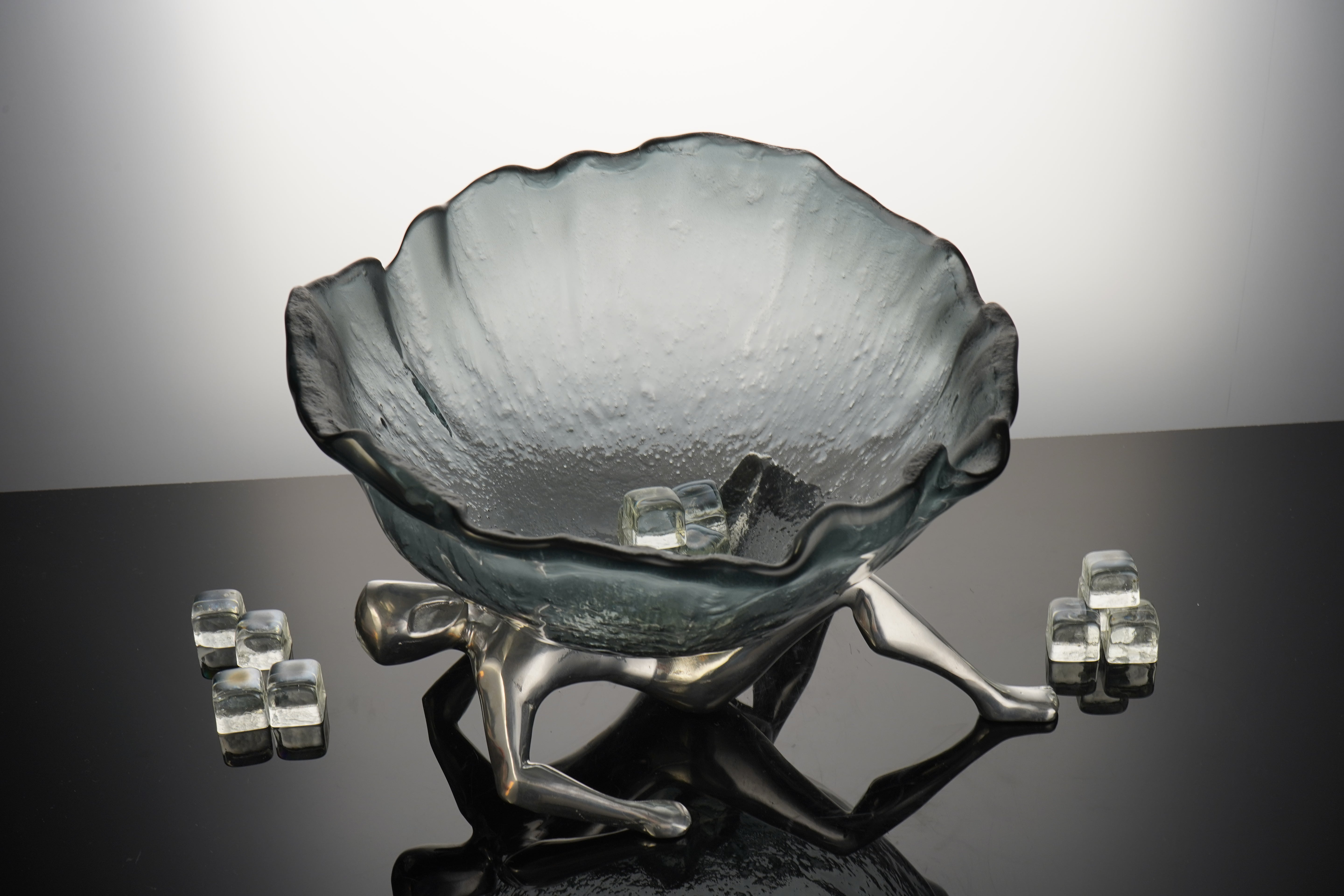 Glassious - Kinisis Glass Bowl Sculpture - Blue Silver