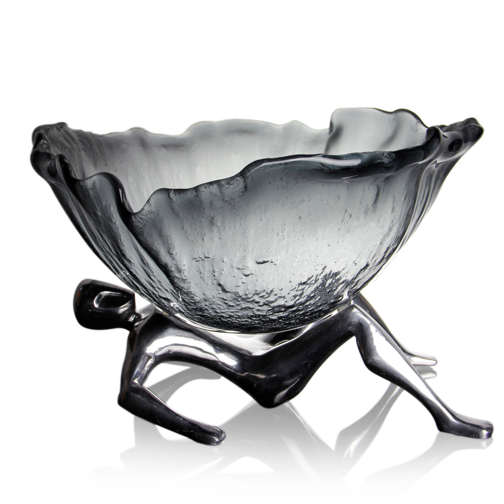 Glassious - Kinisis Glass Bowl Sculpture - Blue Silver