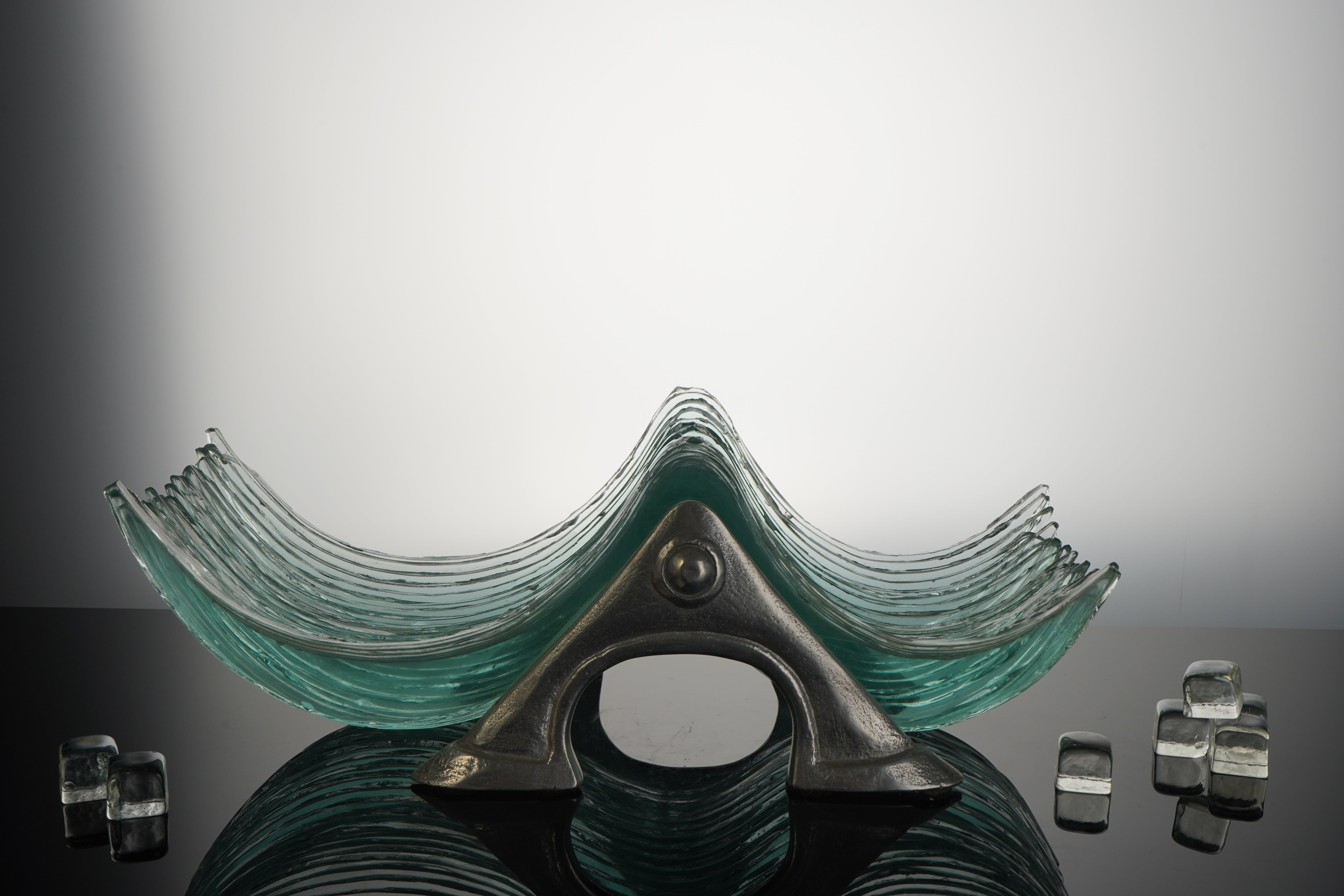 Glassious -  Wave Glass Sculpture - Blue Silver