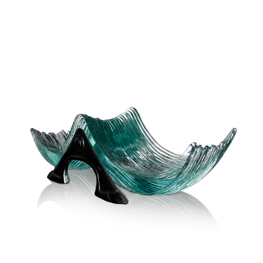 Glassious -  Wave Glass Sculpture - Blue Silver