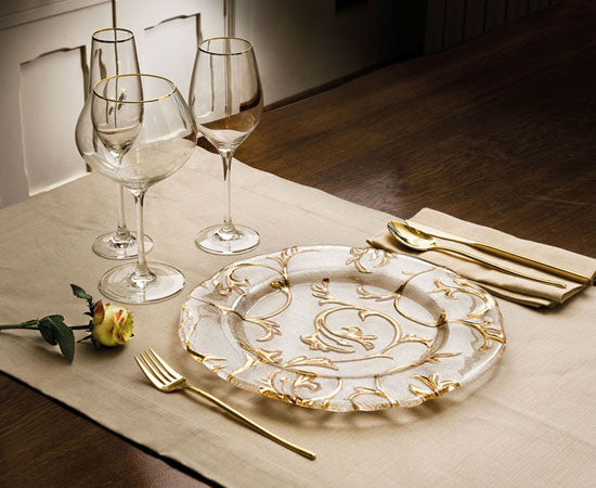 IVV Italian Glass - Secret Garden Charger Plate - Clear with Gold Decoration