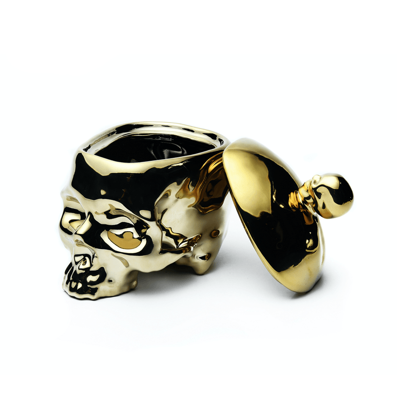 Huang YuLong - SKULL Ceramic Sculpture - Multipurpose Jar with Lid  - Gold - 13cm