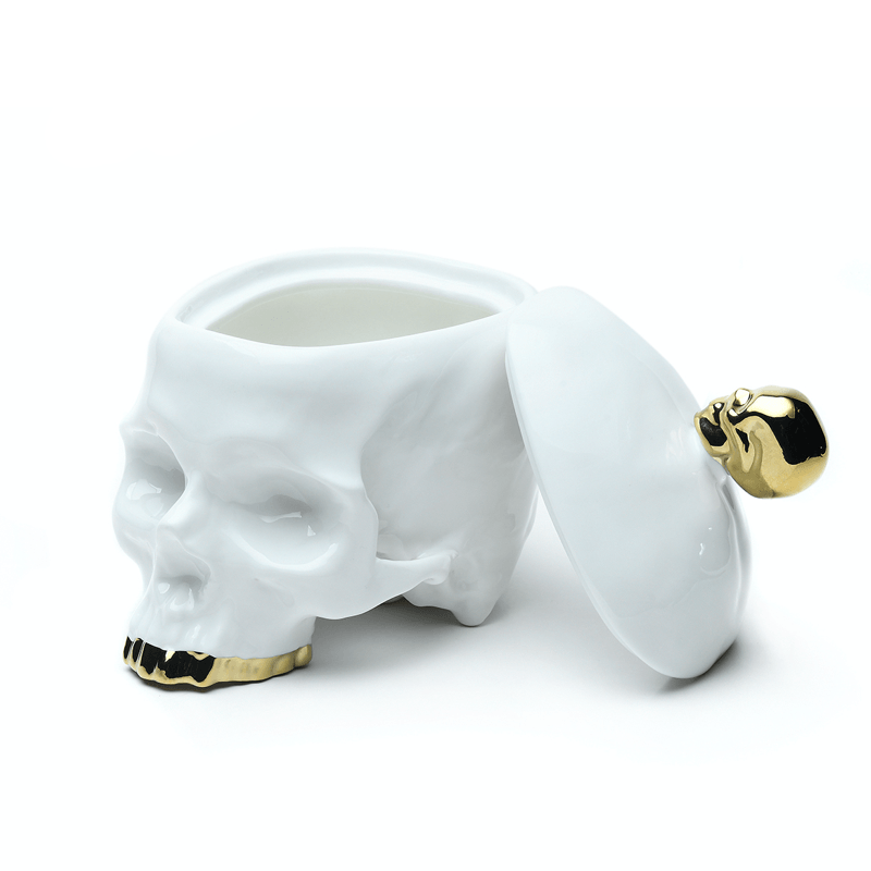 Huang YuLong - SKULL Ceramic Sculpture - Multipurpose Jar with Lid  - White - 13cm