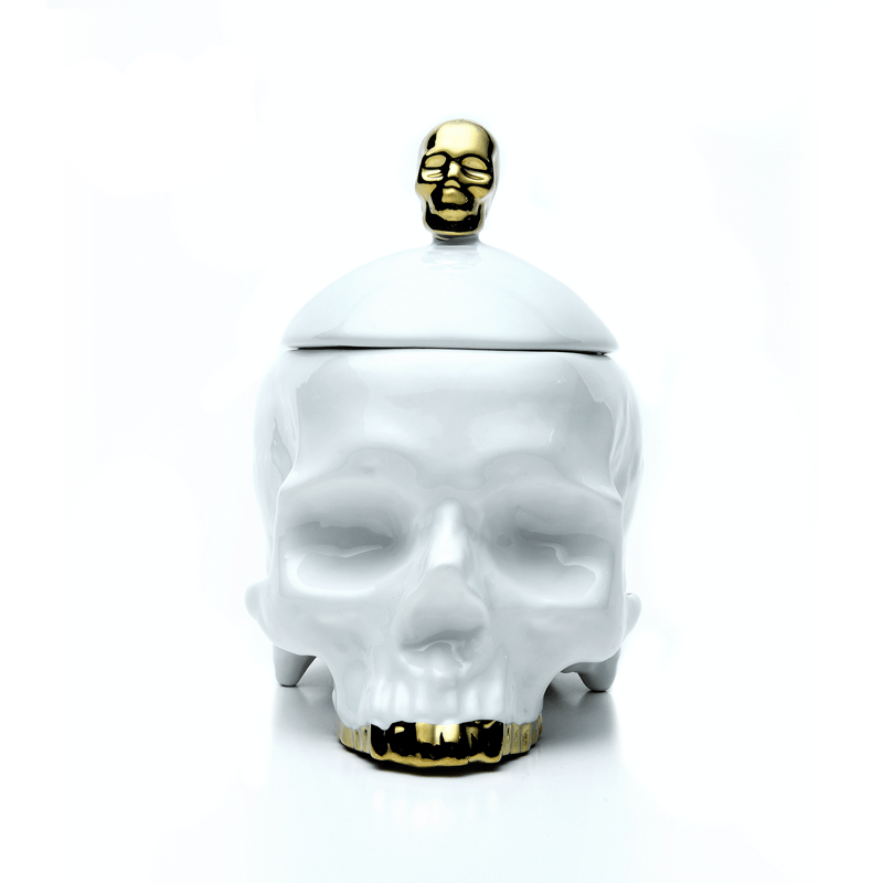 Huang YuLong - SKULL Ceramic Sculpture - Multipurpose Jar with Lid  - White - 13cm