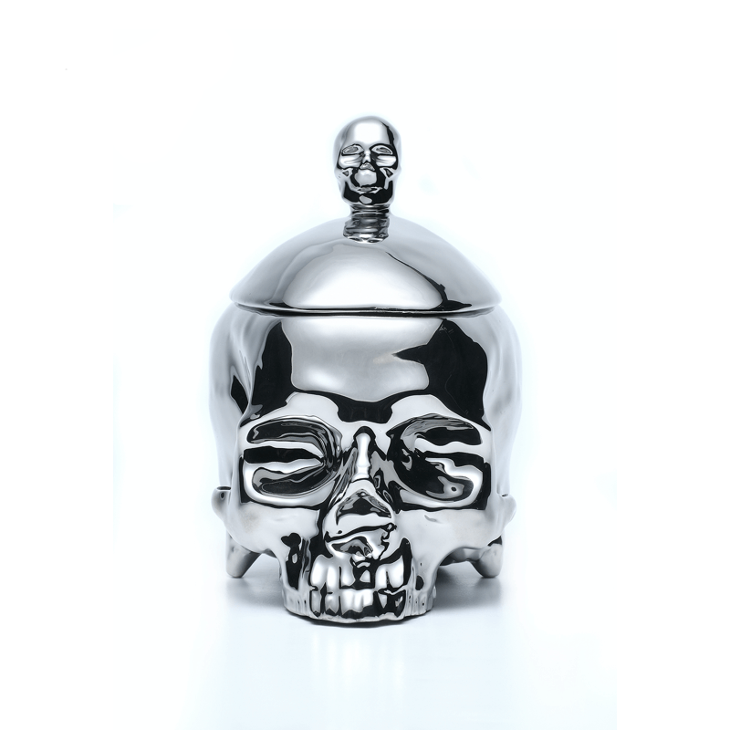 Huang YuLong - SKULL Ceramic Sculpture - Multipurpose Jar with Lid - Silver - 13cm