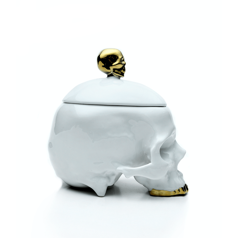 Huang YuLong - SKULL Ceramic Sculpture - Multipurpose Jar with Lid  - White - 13cm