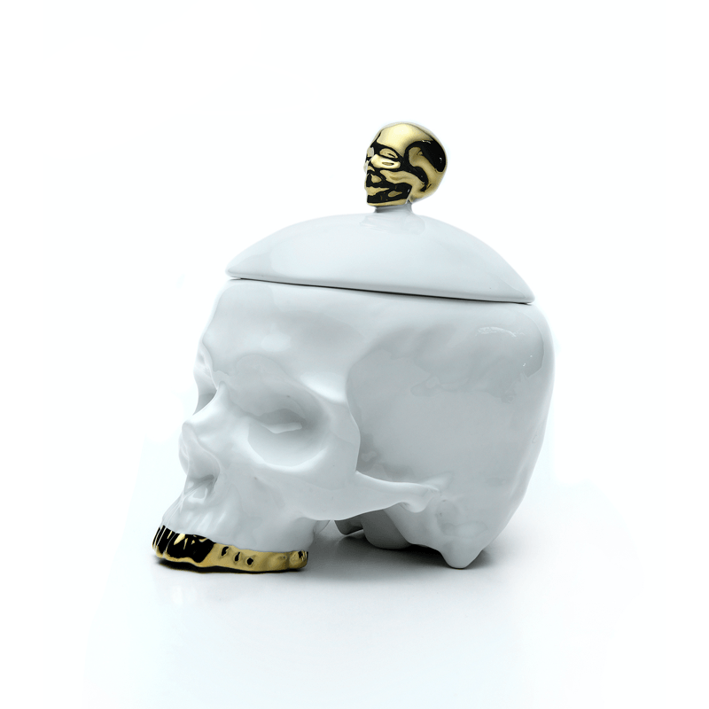 Huang YuLong - SKULL Ceramic Sculpture - Multipurpose Jar with Lid  - White - 13cm