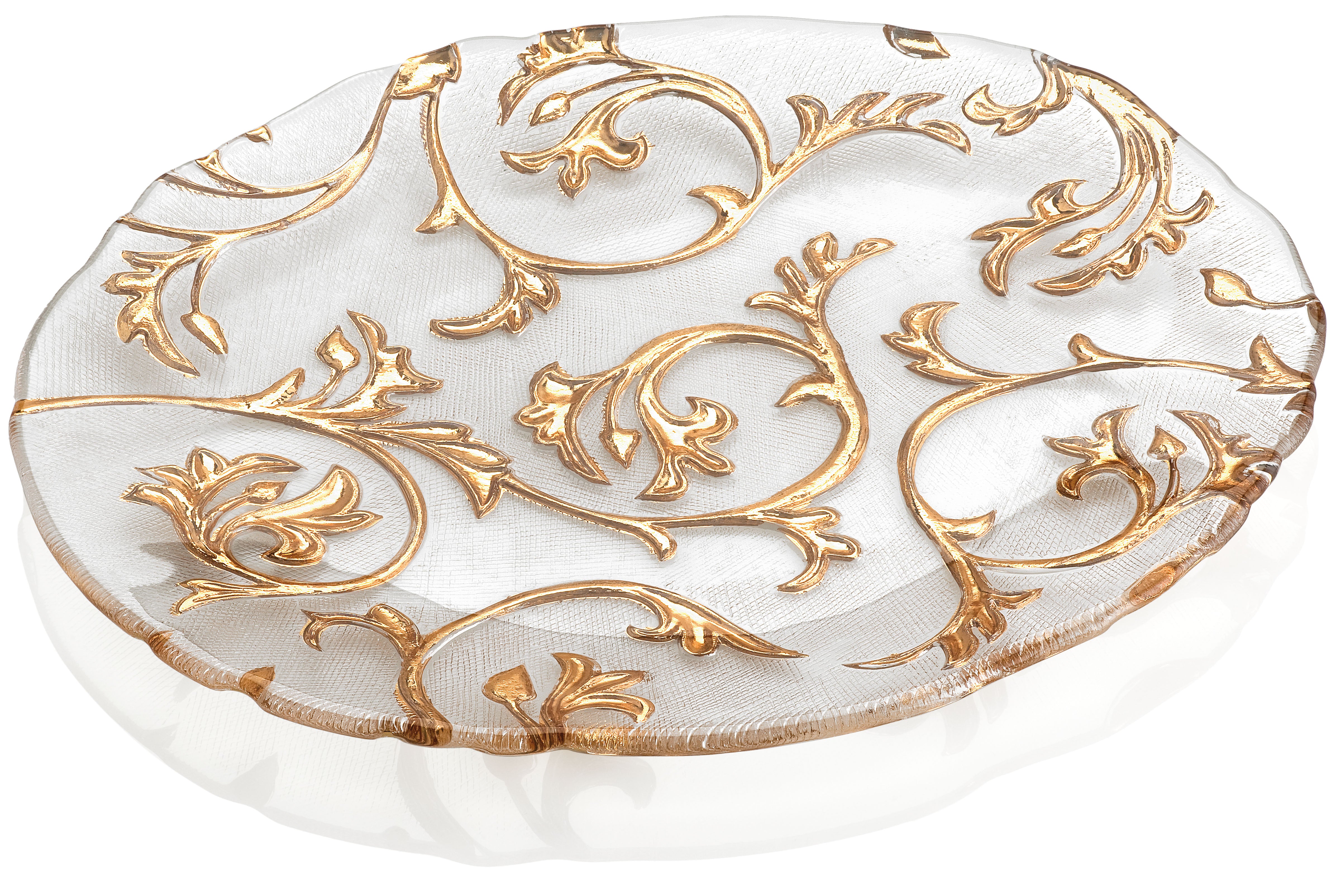 IVV Italian Glass - Bisanzio Oval Platter - Clear with Gold Decoration