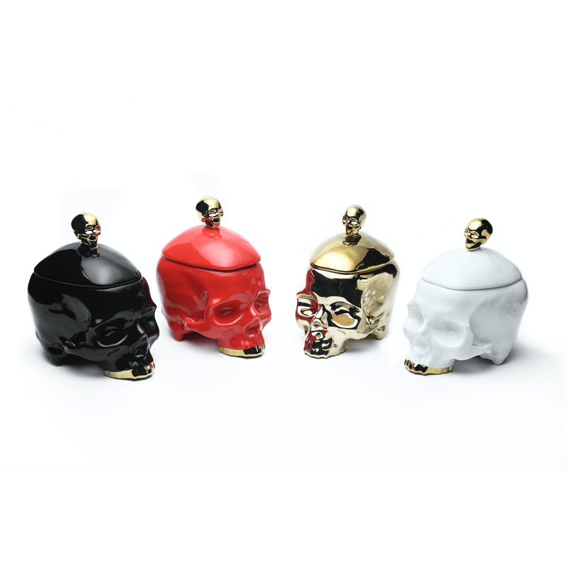 Huang YuLong - SKULL Ceramic Sculpture - Multipurpose Jar with Lid  - Gold - 13cm