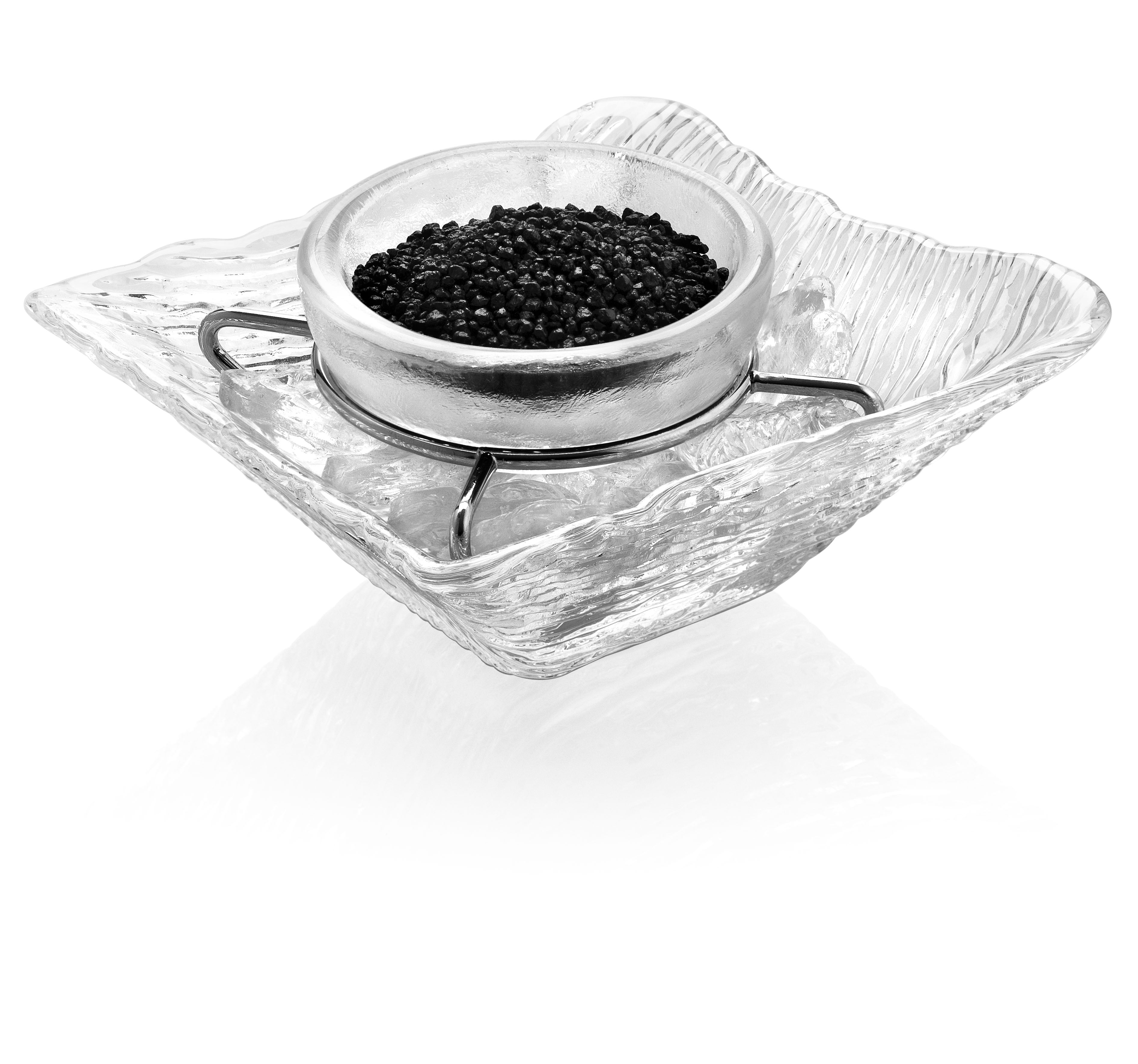 IVV Italian Glass - All In One Caviar Set - Clear With Metal Accessory