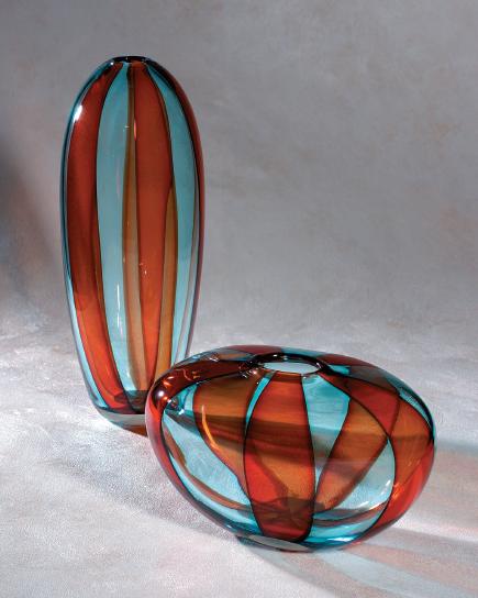 Formia Murano - FESTA Oval Vase with Canes - Aqua Red