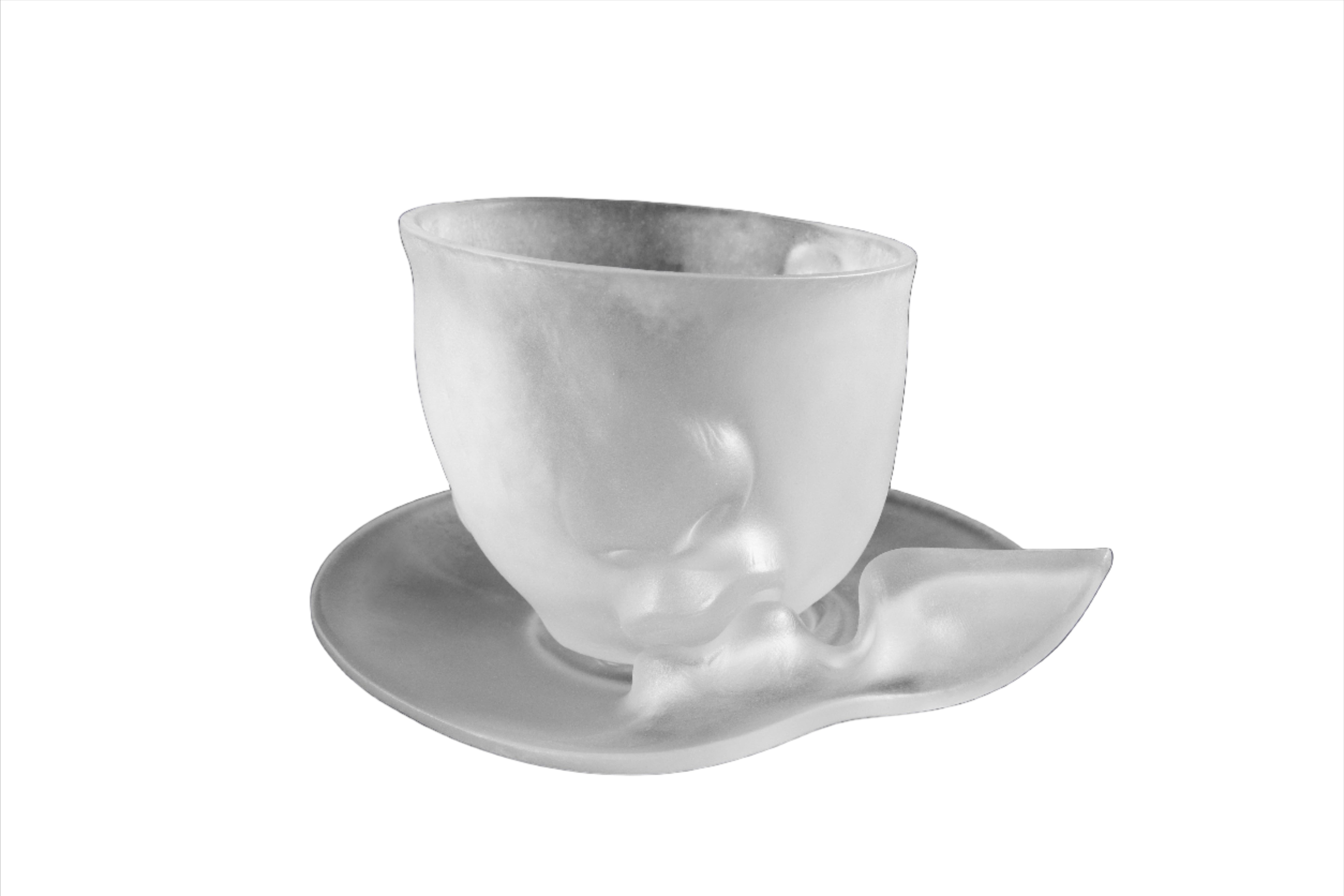 Liu YuTian - KISS Art Glass Cup and Tray Set - Sanded, White, Clear